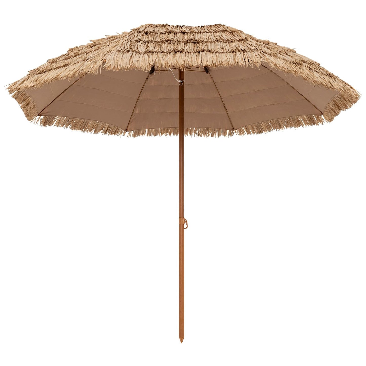 Tangkula 8Ft Tiki Patio Umbrella, UPF50+ Hawaiian Style Outdoor PE Grass Umbrella with 8 Ribs, Portable Thatched Beach Umbrella for Garden, Yard, Poolside
