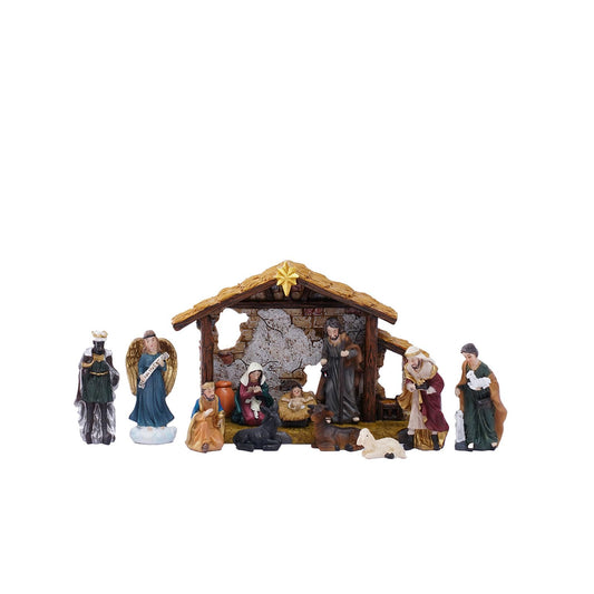 QZLUJIANG Traditional Christmas Nativity Scene Set with Stable, 12 Piece Resin Figurine Collection, Holiday Religious Decor (3.3inch)