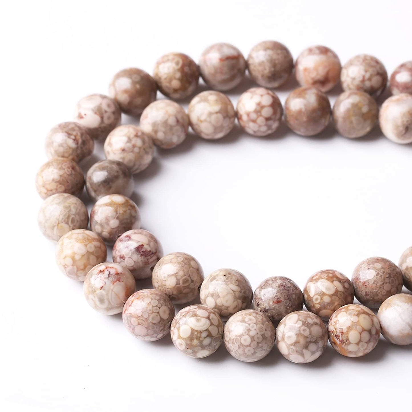 90PCS 4MM Flowery Cowry Fossil Beads Round Loose Stone Beads for Jewelry Making DIY Energy Stone Healing Power Bracelet 15"