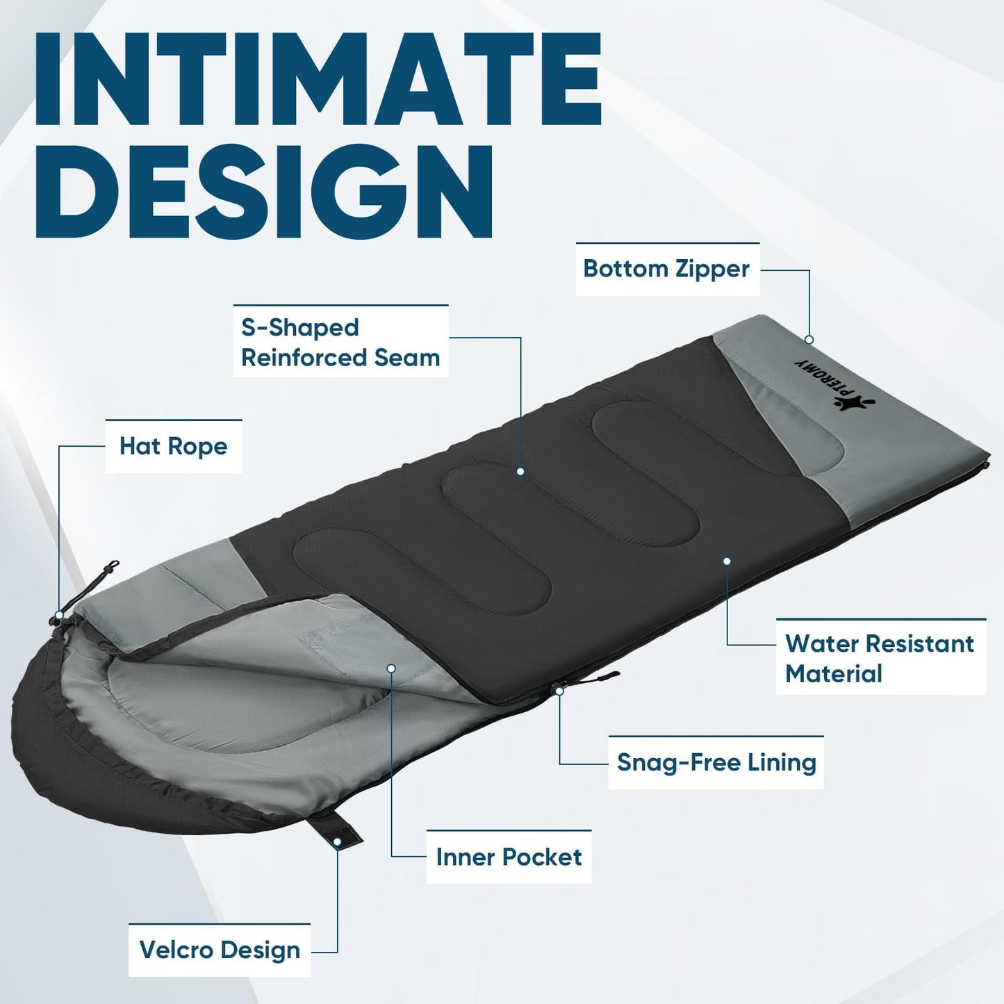 PTEROMY Sleeping Bags for Adults, Lightweight and Machine Washable, Water Resistant Backpacking Camping Sleeping Bag for Warm Cold Weather, Camping Essentials for Hiking Travel (Black, 1.35kg)