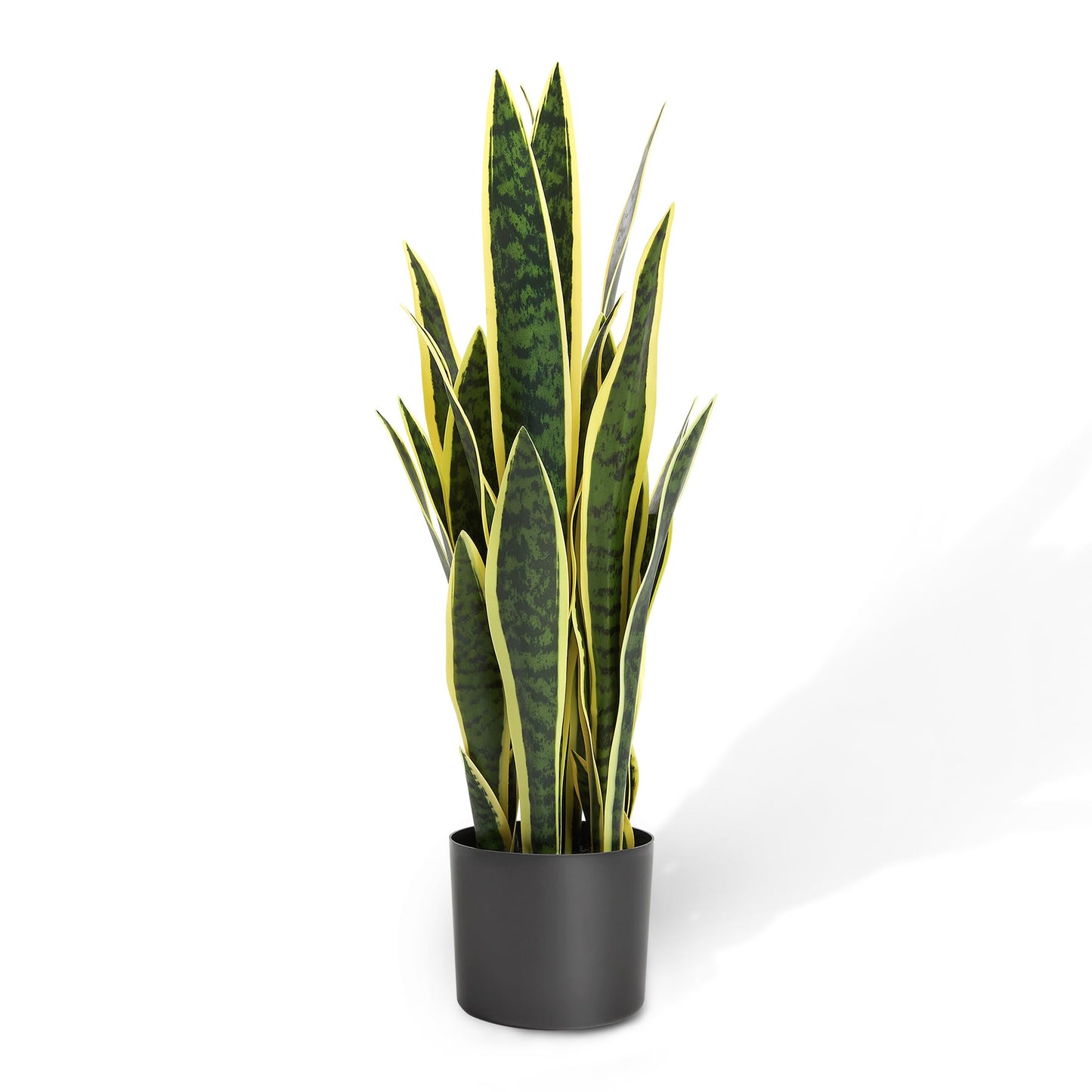 KOL 2ft Artificial Snake Plant, 32 Lifelike Faux PVC Leaves, Indoor Home Garden Decor, Fake Sansevieria Potted Plants, Mother-in-Law Tongue, 25.6in Floor Greenery in Black Pot