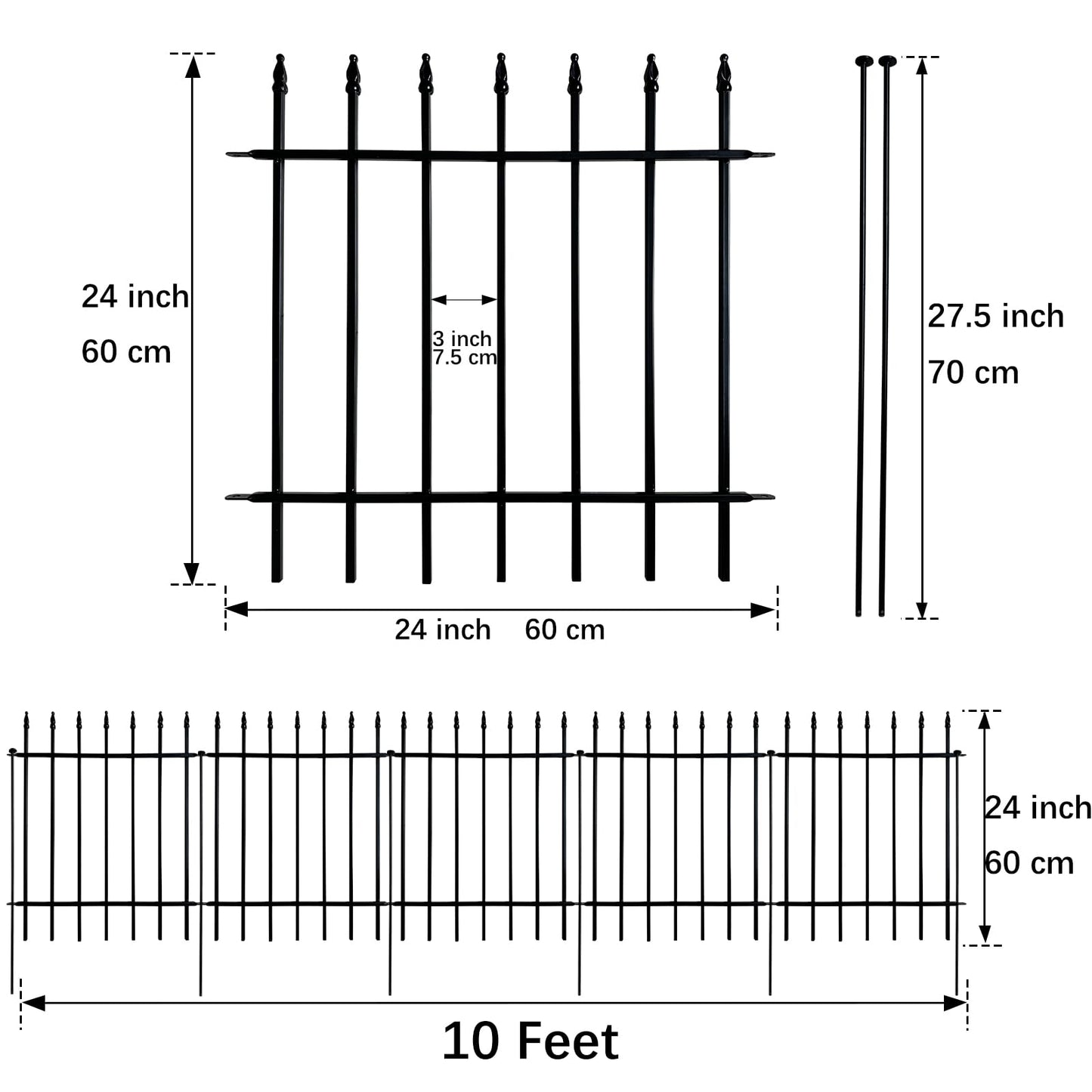 Thealyn Metal Decorative Garden Fence 24" Wide x 24" High (5 Panels, Total Length 10 feet), Metal Border Folding Fence, Landscape Fencing Dog Fence Pet Fence for Flower Bed, Yard, Animal Barrier