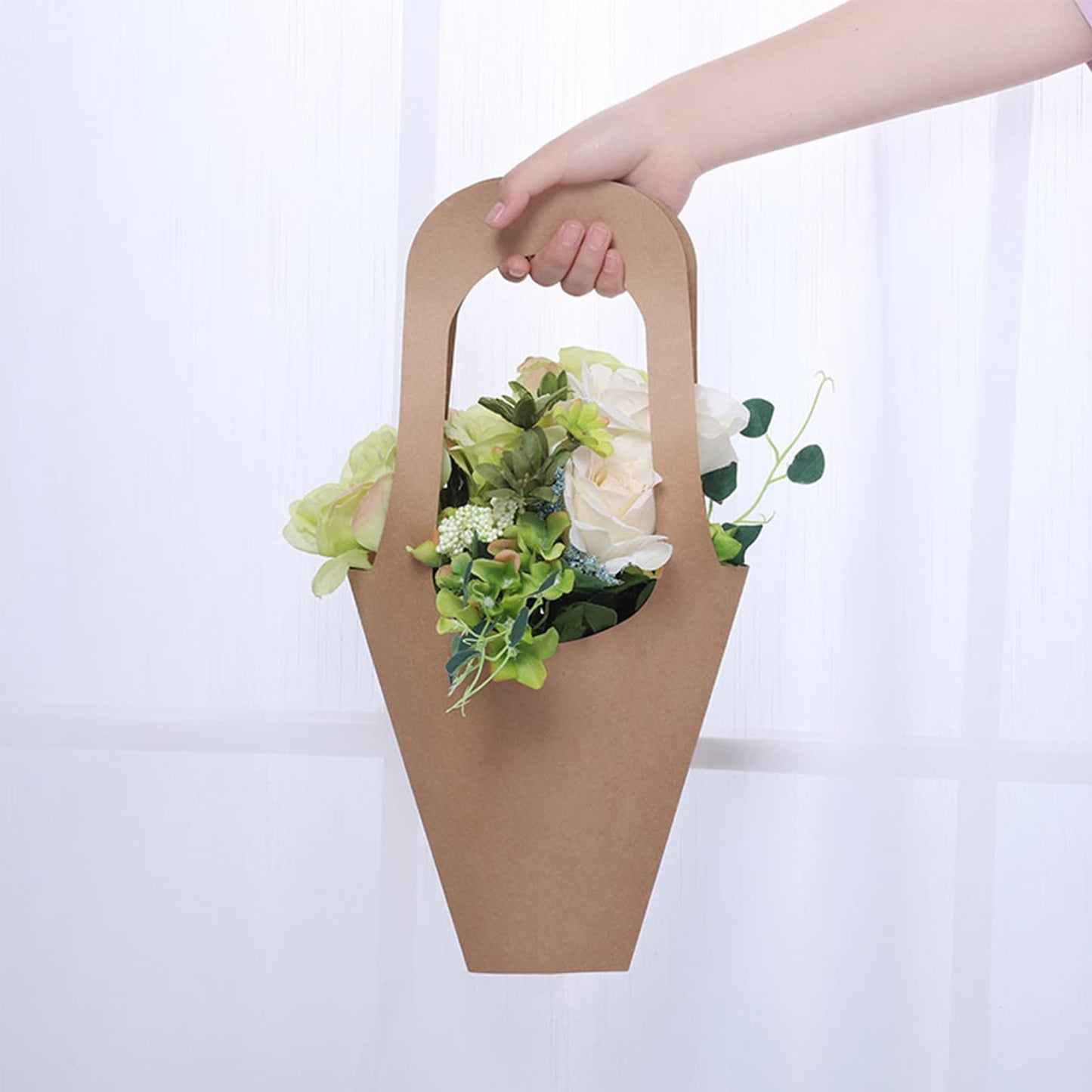 Tergy 50Packs Kraft Paper Flowers Gift Bags Brown Hanging Bouquet Wrapping Bags for Home Decoration (14Inches)