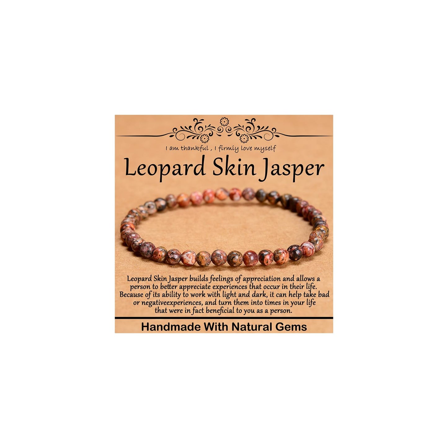 CHCCOYE 4mm Natural Healing Gemstone Bracelet Handmade Yoga Stretch Elastic Bracelet Stress Relief Crystal Jewelry for Men and Women (4mm Leopard Skin Jasper)