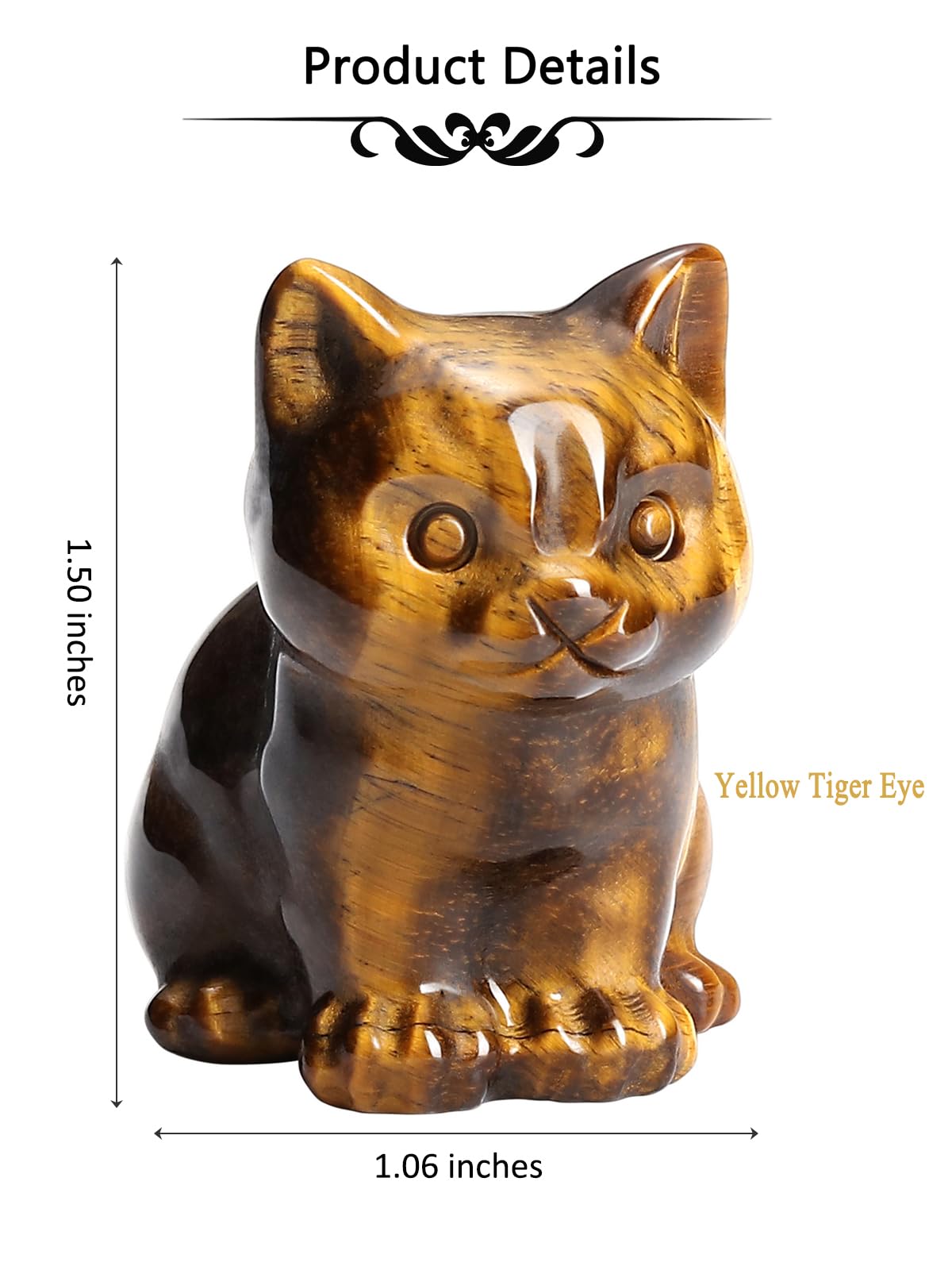CrystalTears Tiger Eye Crystal Cat Figurine Carved Healing Crystal Gemstone Cat Lucky Cute Stone Cat Statue for Home Office Desk Meditation Decor Crystal Gifts for Women Men Cat Lover Christmas