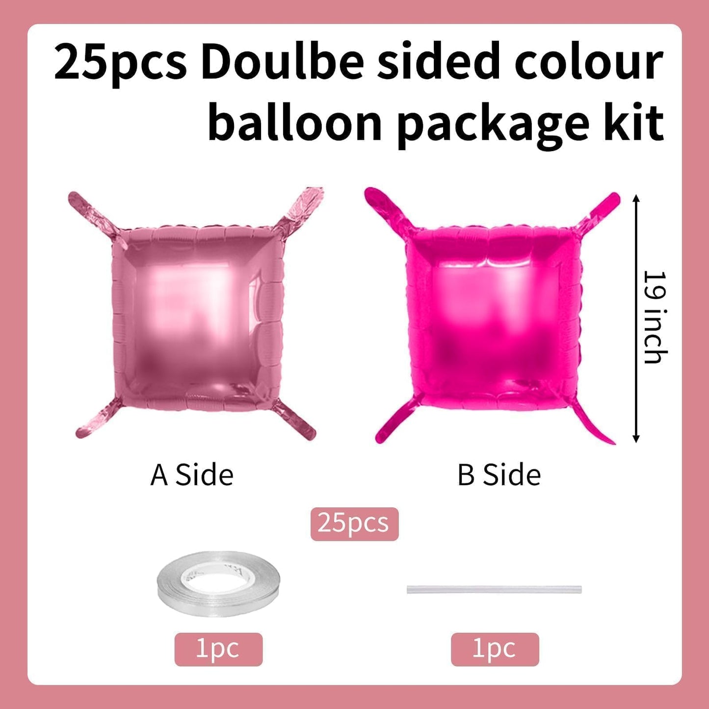 Hot Pink and Rose Double Sided Square Foil Balloons Wall,19 Inches Pink Metallic Foil Balloons Tunnel Arch Kit for Girls Bachelorette,Wedding,Anniversary,Mothers Day Party Background Decorations
