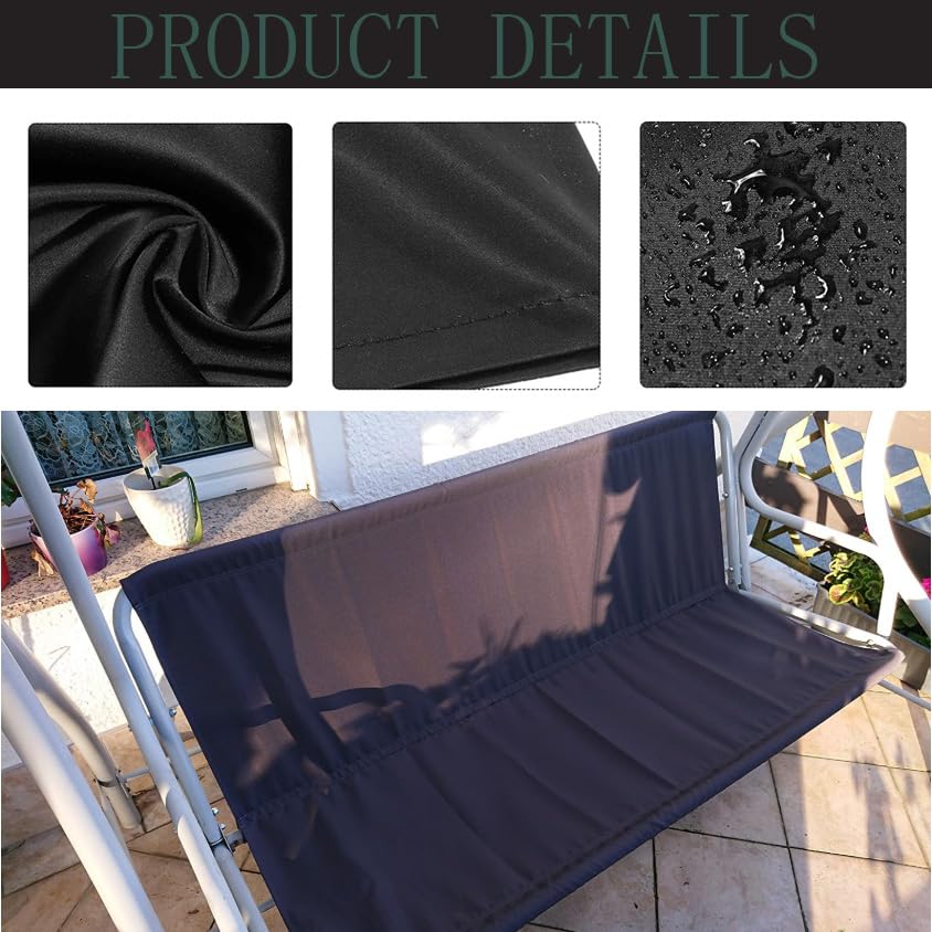 Vinelftage Swing Chair Cover Bench Replacement Cover, 600D Waterproof Rocking Chair Seat Covers for Outdoor Patio Garden Swing Chair 2/3 Seater(Black 58.3x19.5x19.5 inches)