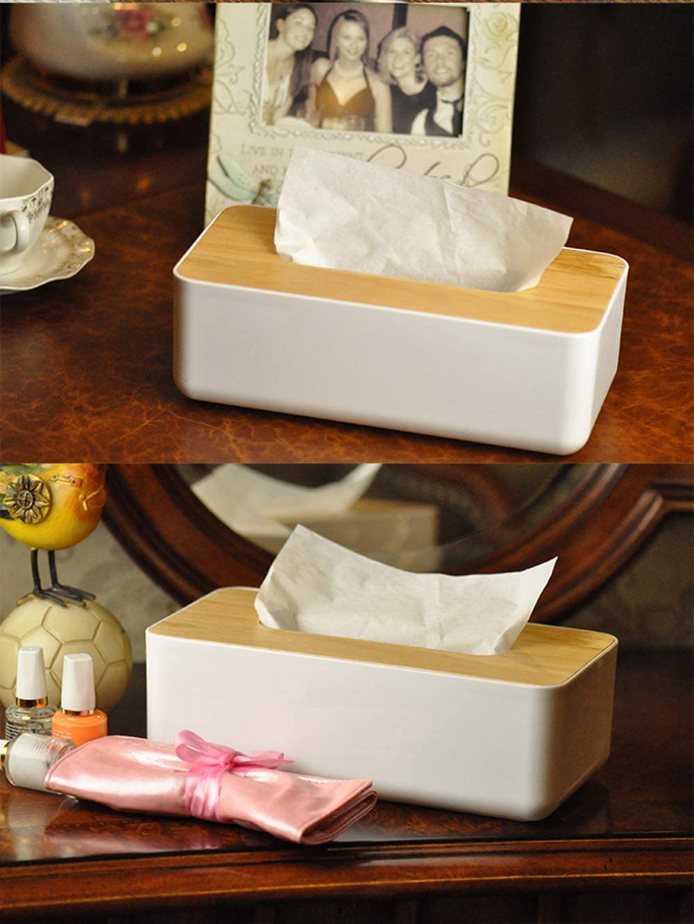 Wood Tissue Box Cover Gloves Box Holder Wooden Rectangular Tissue Box Holder for Storage on Bathroom Vanity, Countertop, Bedroom Dresser (Large(10.2 x 5.1 x 4.5))