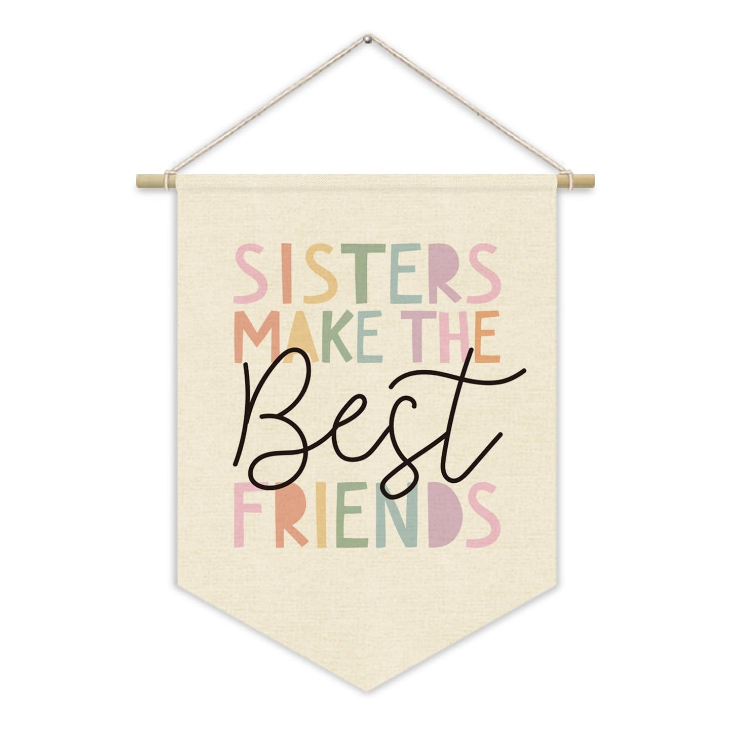 XYDEG Girls Room Wall Art Decor,Toddler Girl Room Cute Pink Nursery Bedroom Playroom Canvas Banner Decorations,Sisters Make The Best Friends Wall Hanging Pennant Flag Banner