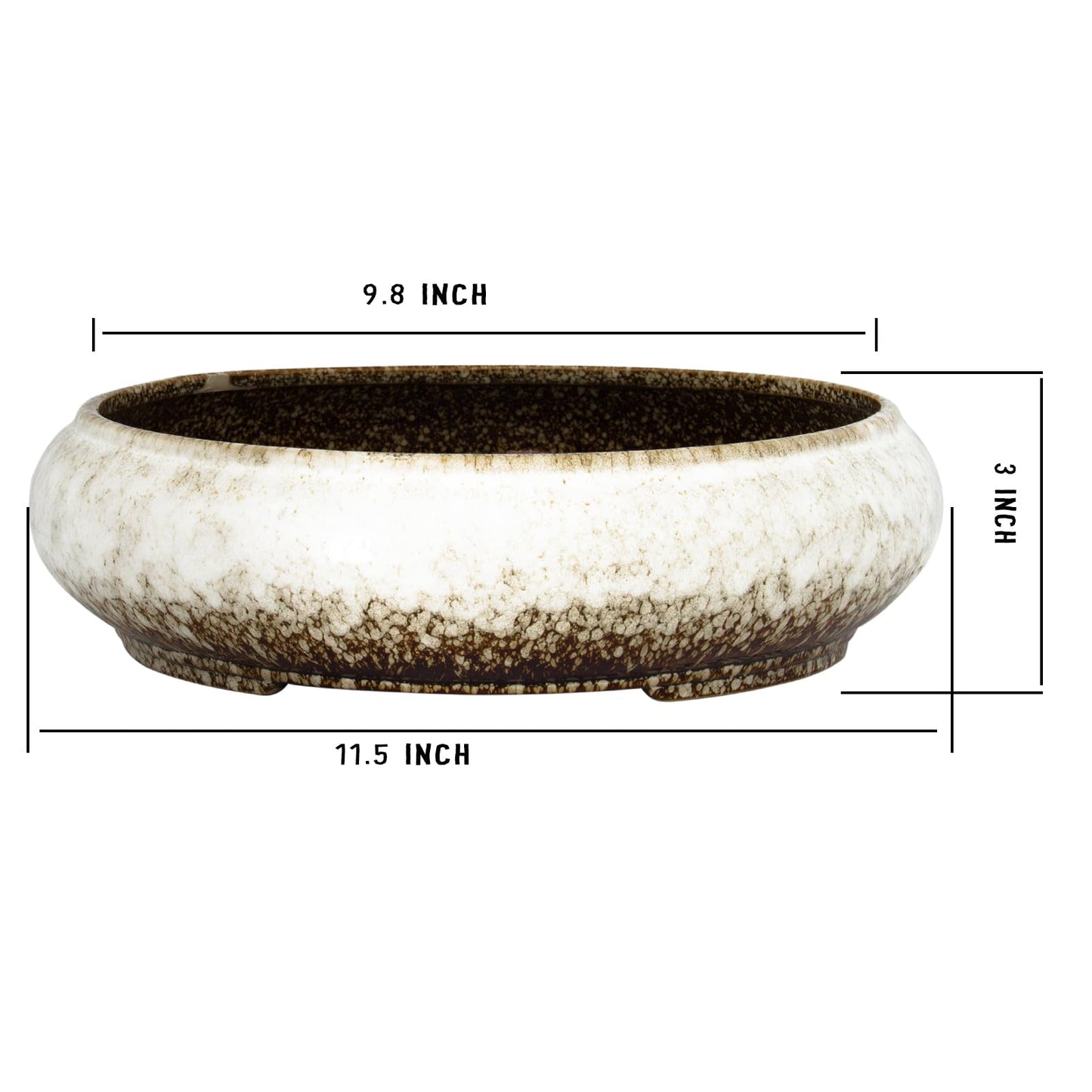 Succulent Pots - 11.5 Inch Ceramic Bonsai Pots with Drainage, Large Shallow Succulent Planters for Indoor Outdoor Plants, Round Glazed Cactus Flower Plant Container Bowl Home Desk Decor(White)