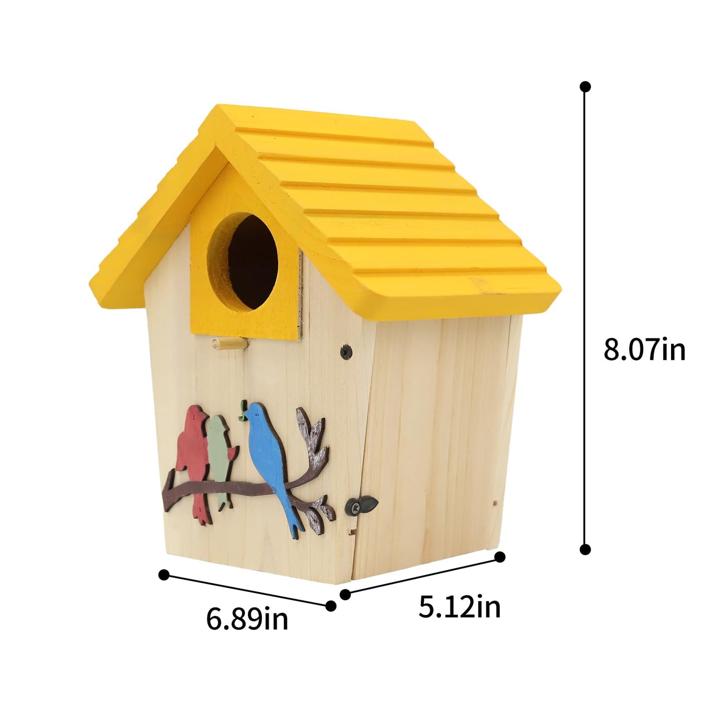 Wooden Bird Houses Bird House for Outside,Yellow Wood Bird House for Outdoors, 1.5" Entrance Hole Bird Houses for Garden Blue Bird Hummingbird Wren Cardinal Swallow Sparrow Finch