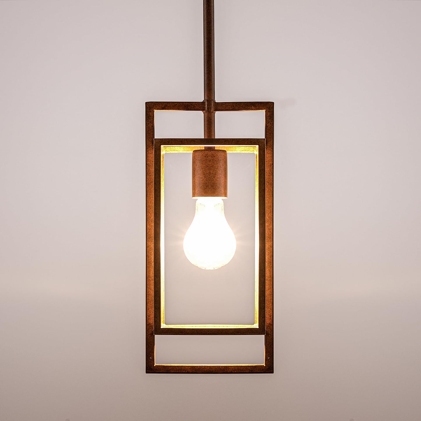 Wrlmfy Antique Brown Pendant Lighting Fixture with Geometric Metal Cage, 1-Light Retro Inspired Farmhouse Mini Hanging Lamp with Height Adjustable Rods for Kitchen Island, Cafe Bar, Dining Room