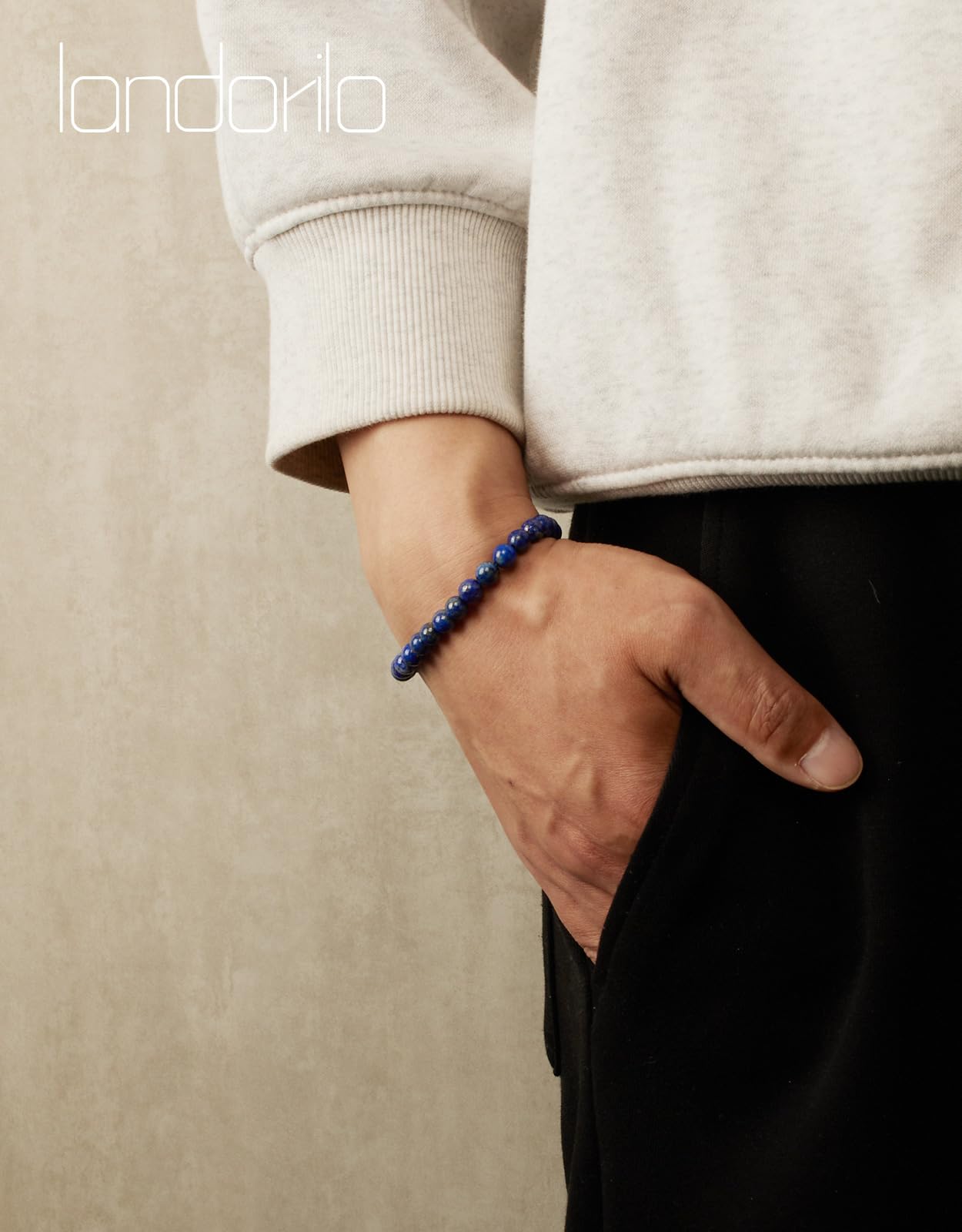 Landorilo Beaded Bracelet for Men Women, 6mm Natural Stone Lapis Lazuli Healing Crystal Stretch Bracelets, Ideal Christmas Birthday Jewelry Gifts with Energy Card，Replacement Beads Included