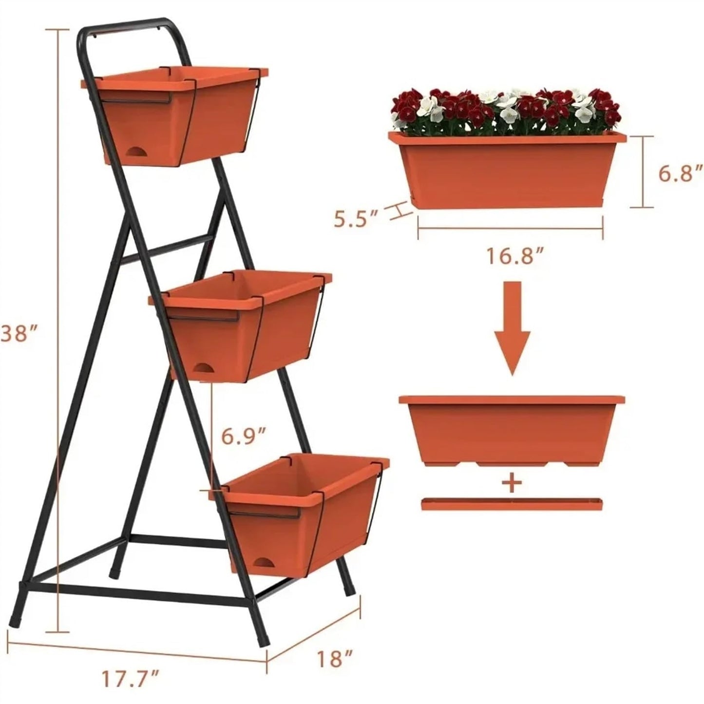 FURUIM2024M Flower Stand Vertical Raised Garden Bed 4 Tiers Planter Box Freestanding Garden Planter, Garden Supplies Accsesories Plant Shelves(Red,3TIRE)