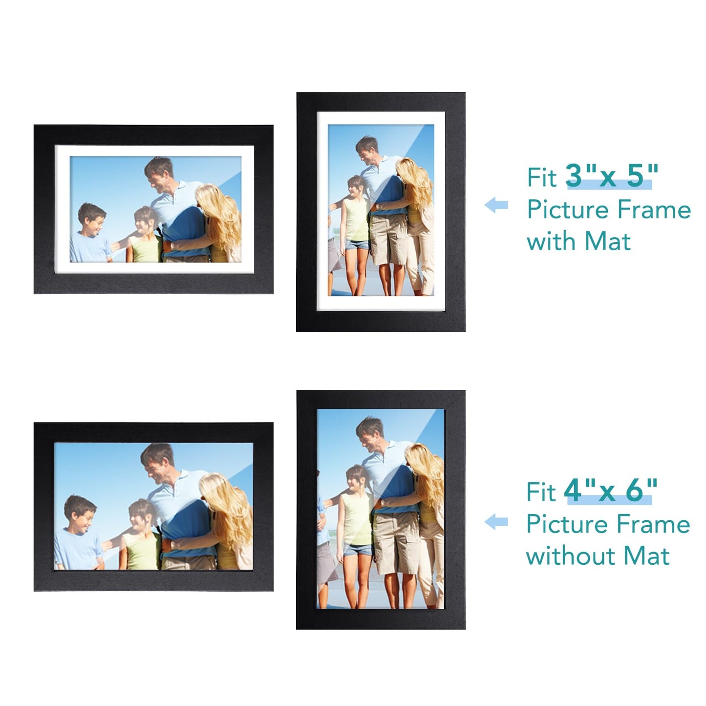 TWING 4x6 Picture Frame,Display Pictures 3x5 with Mat or 4x6 Without Mat,Small Picture Frame for Wall and Table Top Display,Black,1 Pack