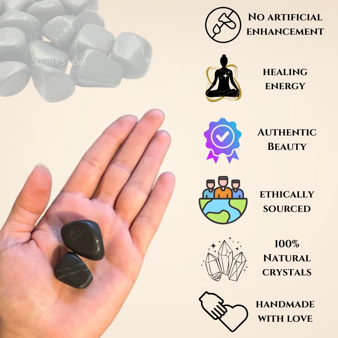 Karma Gems Shungite Tumbled Stones Natural Crystal Kit for Reiki Healing Crystal Polished, Tumble Stones, Chakra Balancing, Reiki Gift, Home Decor (15-25 MM)