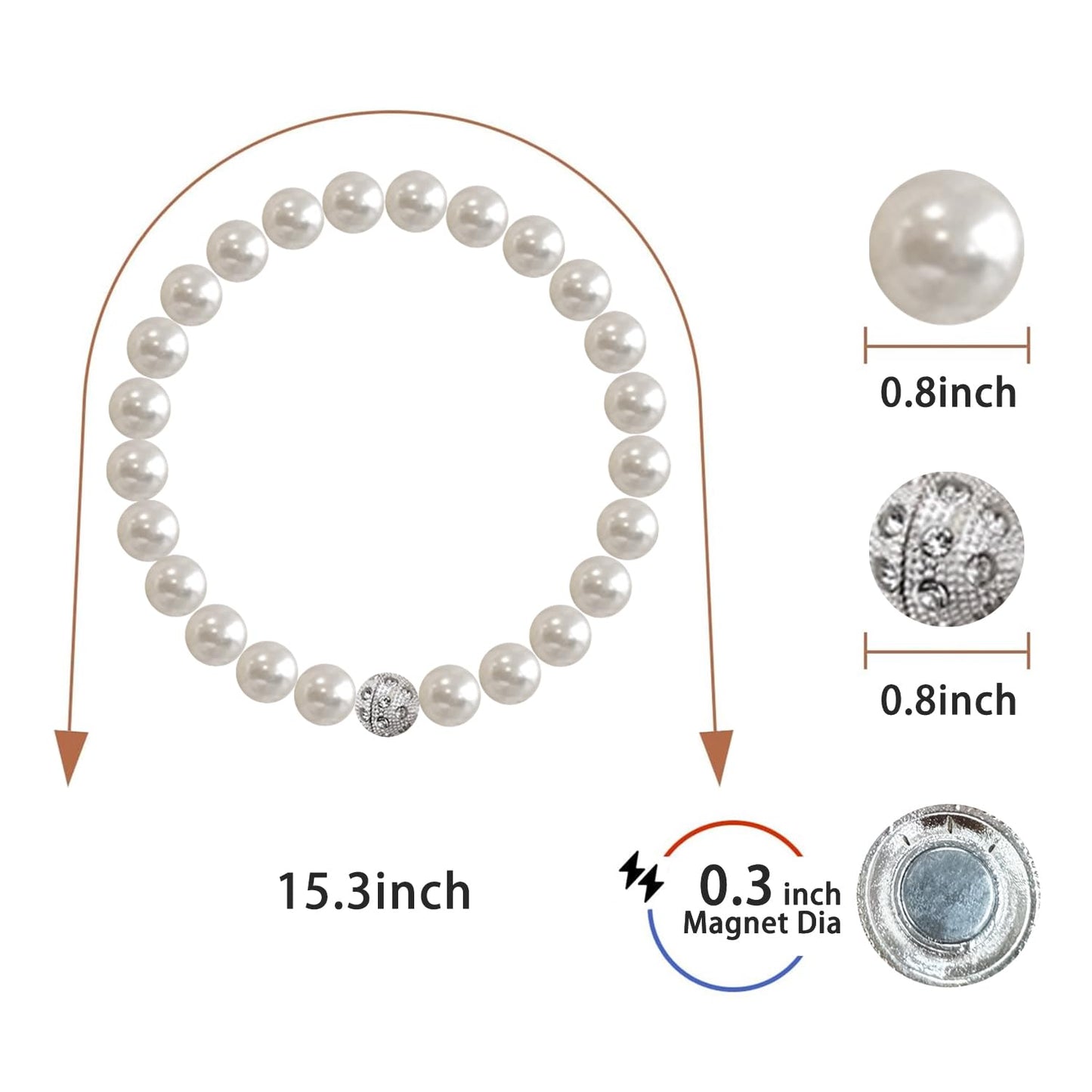 Magnetic Curtain Tiebacks, Curtain Holders for Bedroom Decor, 2 Pack Pearl Curtain Tiebacks for Home, Office, Window Decoration(White)