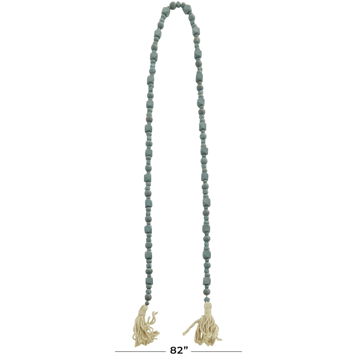 Deco 79 Mango Wood Handmade Hexagon Carved Geometric Long Beaded Garland with Tassel, 80" x 1" x 1", Blue