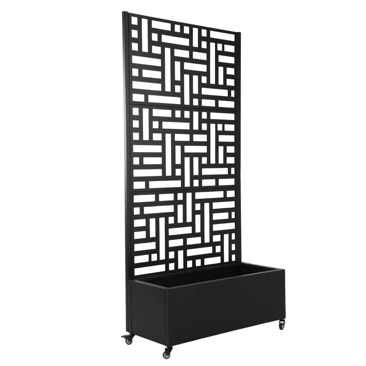 CLBDRESS 70.87x35.43x15.75 Inch Metal Planter Box with Trellis and Wheels Raised Garden Bed with Drainage Holes Privacy Planters Suitable for Climbing Plants and Vegetables