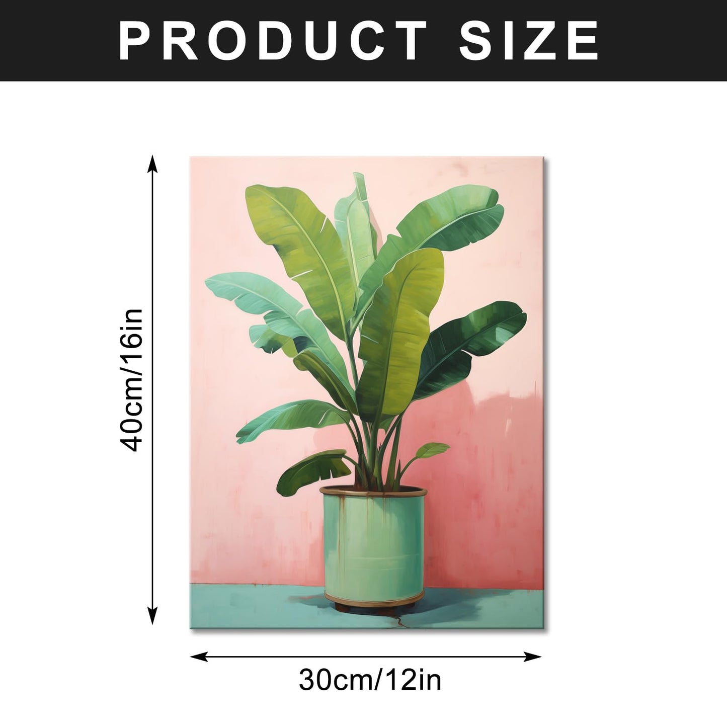 FUNHUA Vases Botanical Canvas Poster Green Plant Painting Wall Art House Plant Artwork Pink Wall Art for Living Room Bedroom Canvas With Wood Framed 12X16inches