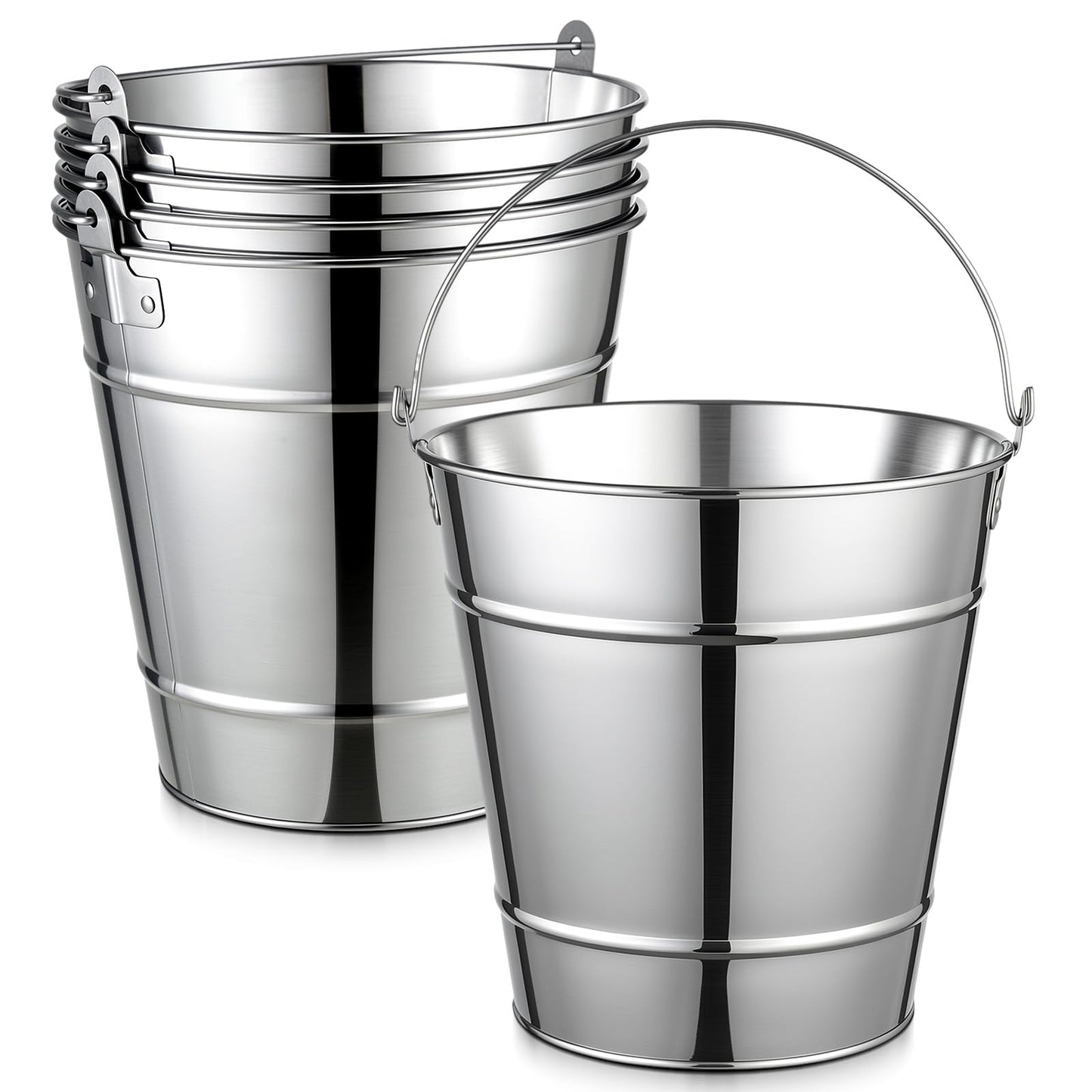 Geetery 4 Pack 5-Quart Galvanized Paint Pail with Handle, Galvanized Paint Buckets Leak Rust Proof Rolled Edge Design for Home Renovation Storage