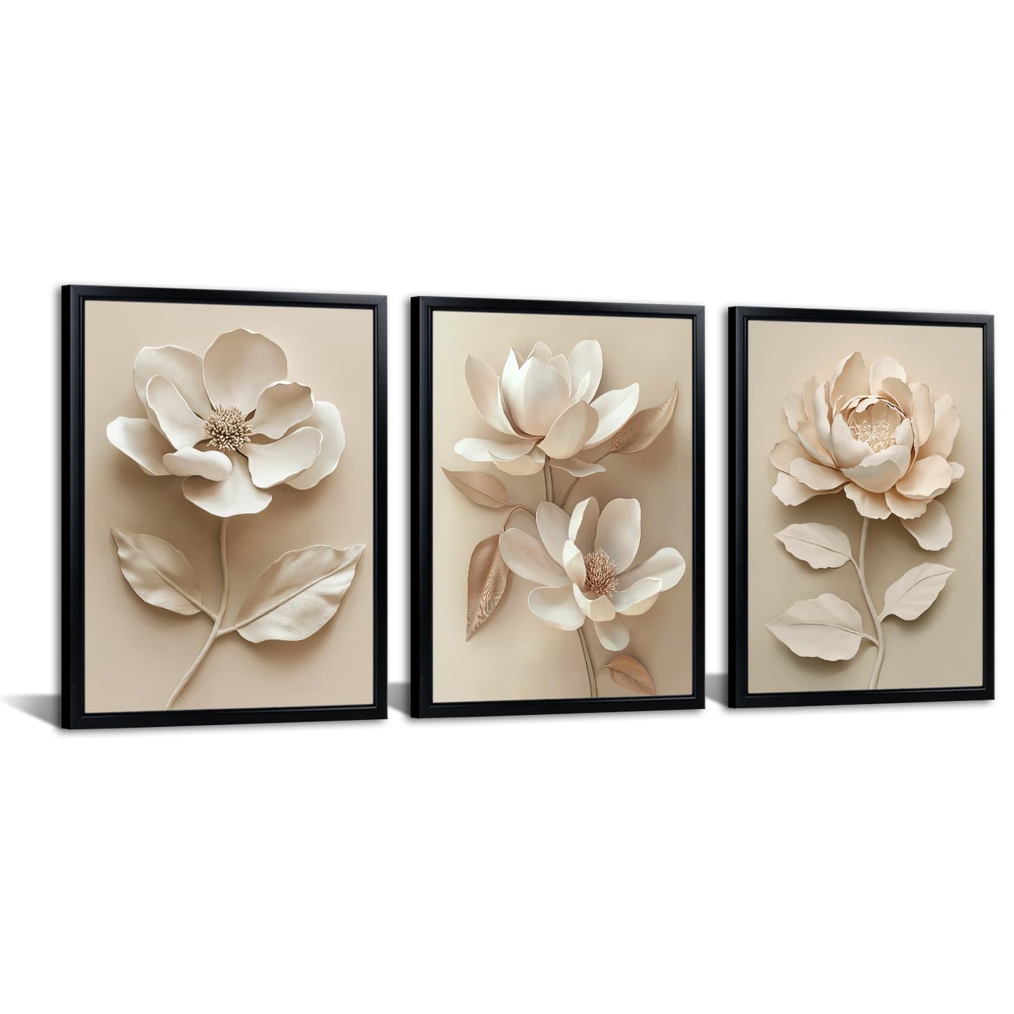 Artsbay Flower Wall Art Beige Magnolia Flowers Home Decor Floral Artwork for Bathroom Bedroom Living Room 12" x 16" x 3PCS