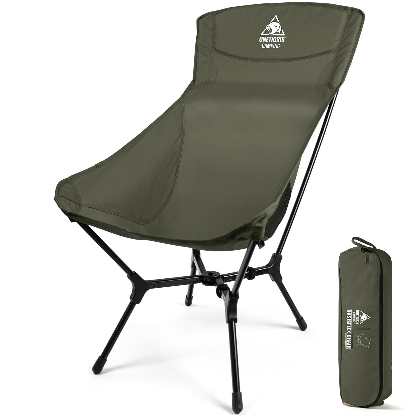 ONETIGRIS OasisFlex Camping Chair,High Back Folding Chair with Carry Bag,Great for Camping,Beach,Picnic,Park,Lawn,Sports and Outdoor Events
