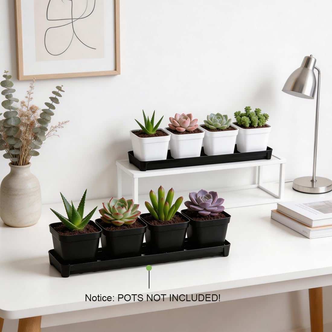 10 Pack Plastic Windowsill Plant Pot Trays (16"x5.5"x1.5"), Rectangular Window Sill Saucer with Removable Drainage Hole, Thick Plant Saucer Tray for 4 inch (10CM) Flower Seedling Pots (Black)