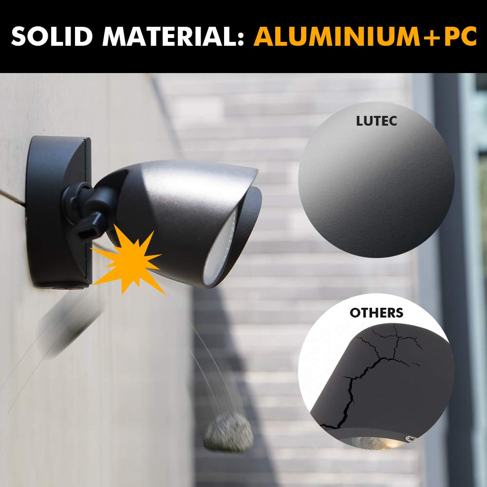 LUTEC 6222B 3500 Lumen 32 Watt 28 LED Dual-Head Floodlight Outdoor, Full Metal Design, Waterproof Exterior Security Wall Light 5000K for Patio, Garden, Yard-Black