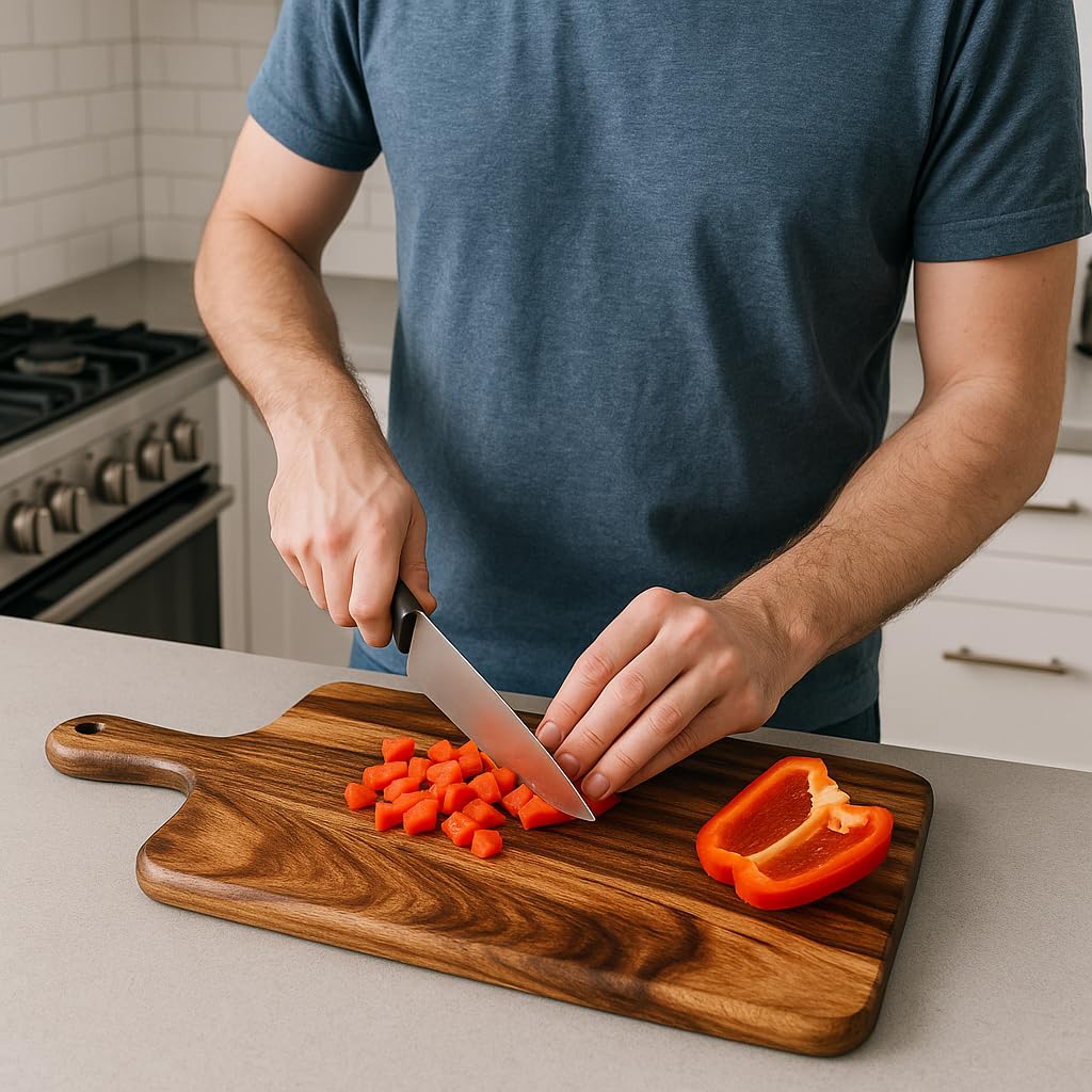 Charcuterie Board, Wood Serving Board/Small Wooden Cutting Board, Beginner & Kid Friendly- Durable with Grip Handle For Meat, Veggies, Cheeses and Fruit- House Warming Kitchen Gift/Gift for Foodies.