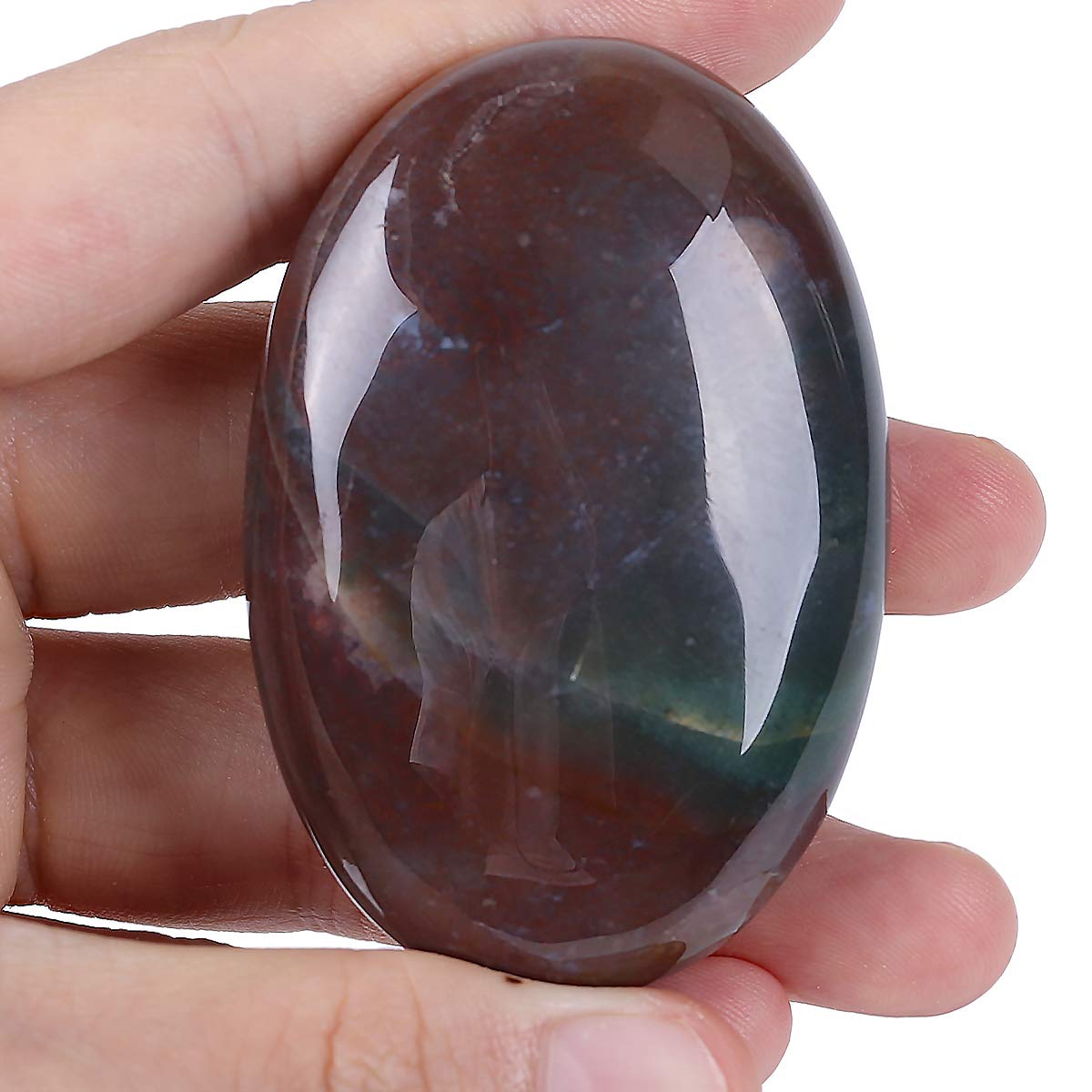 Loveliome Natural India Agate Oval Polished Worry Stones, Healing Crystal Indoor Fountain Stones Massage Energy Anxiety Relief Items