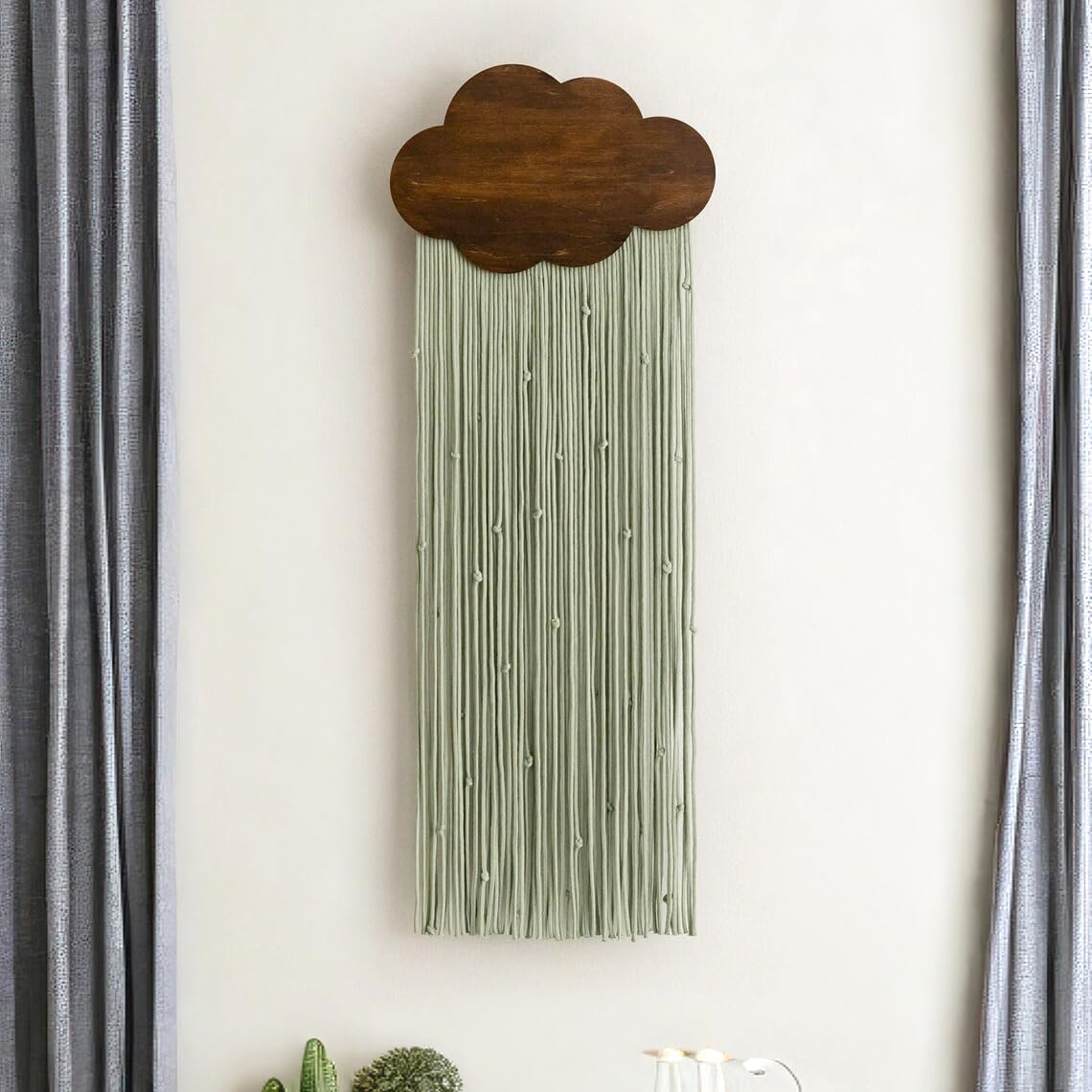 Ansley&HosHo Macrame Wall Hanging, Boho Woven Tapestry, Modern Tassel Wall Decor, Handmade Wall Art Tapestry for Bedroom, Living Room, Home, Bohemian Apartment Decoration Ornament Craft (Green Cloud)