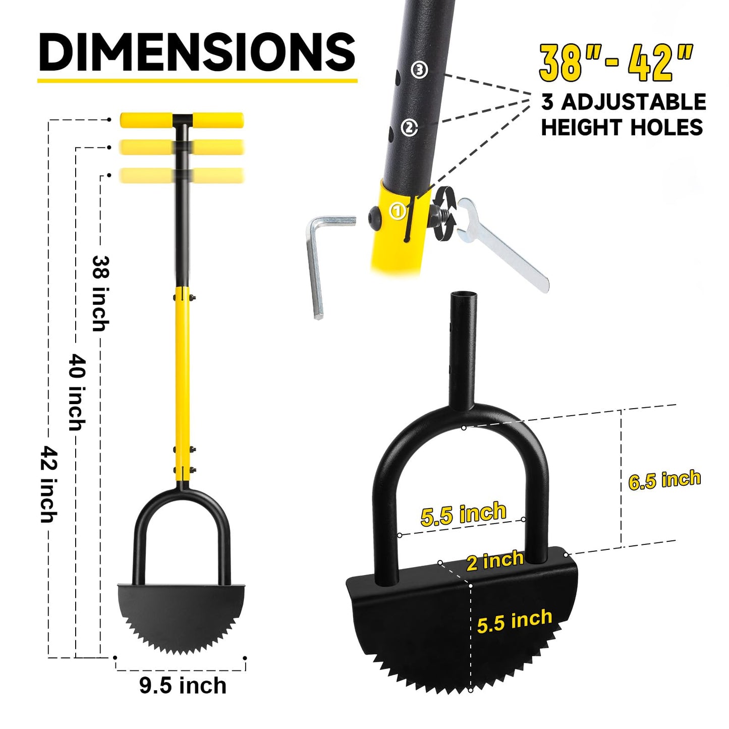 BlumeTrec Manual Edger Lawn Tool with 38"-42" Adjustable Length, Saw-Tooth Border Edger with Wide Footplate Manganese Steel Blade, Garden Edging Tool for Flower Beds, Landscaping, Sidewalks, Yard