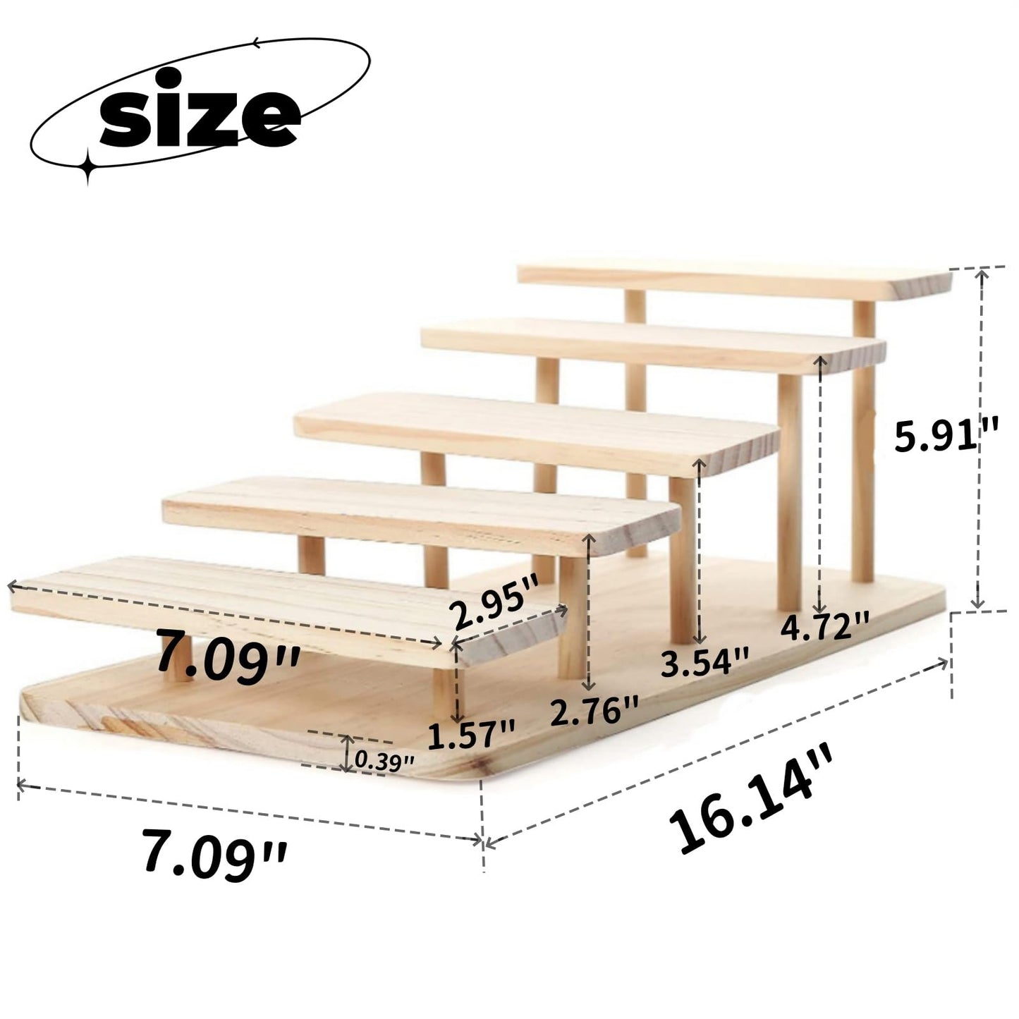 LONG TAO Wooden Display Stand 5-Tier Display Riser Table Display Stand Wooden Glasses Holder Stand Organizer Showcase for Figurines Glasses Jewelry Cosmetics Cupcake Risers