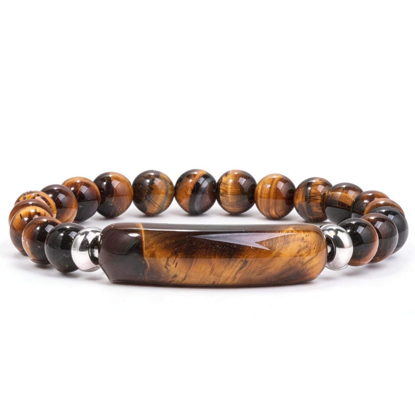 Kim Carrey Italian Tiger's Eye Mens Bracelet Stainless Steel Waterproof, Men's Bracelets Birthday Annivesary Gift for Him (Big Tiger's Eye Beads)