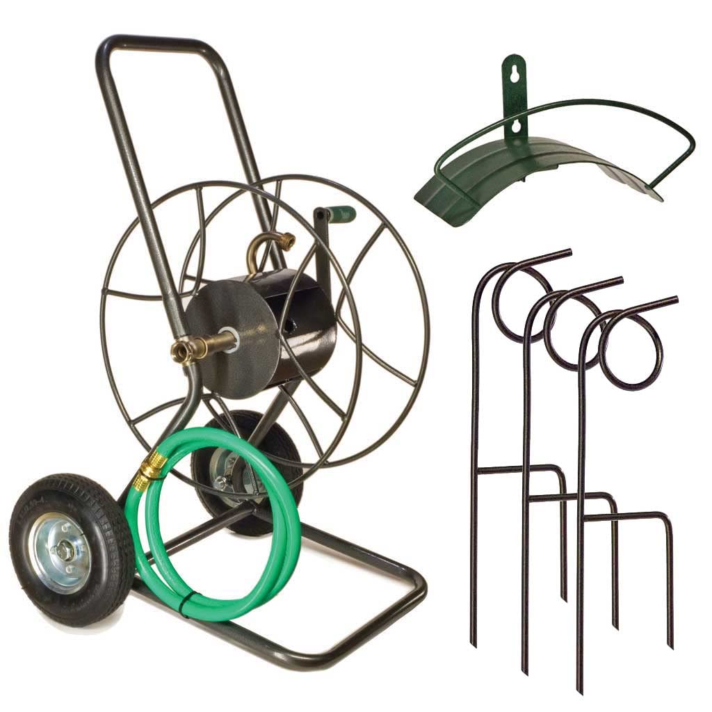 Yard Butler Ultimate Hose Management Bundle - Complete Hose Organizer Kit - Wheeled Cart, Wall Mounted Hanger, & Plant Saving Guides - Durable Powder Coated Steel - 5-Piece Set