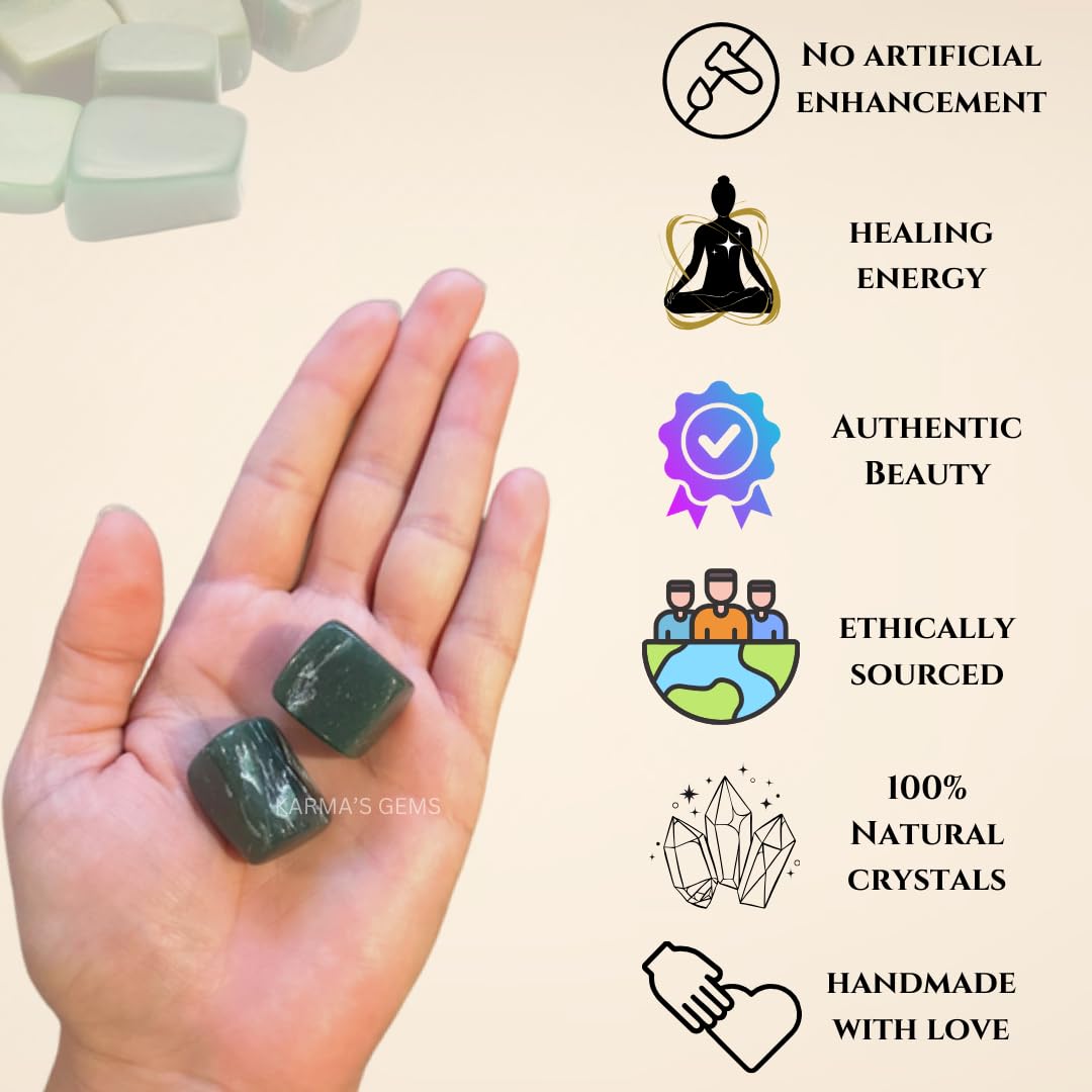 Karma Gems Green Jade Tumbled Stones Natural Crystal Kit for Reiki Healing Crystal Polished, Tumble Stones, Chakra Balancing, Reiki Gift, Home Decor (15-25 MM)