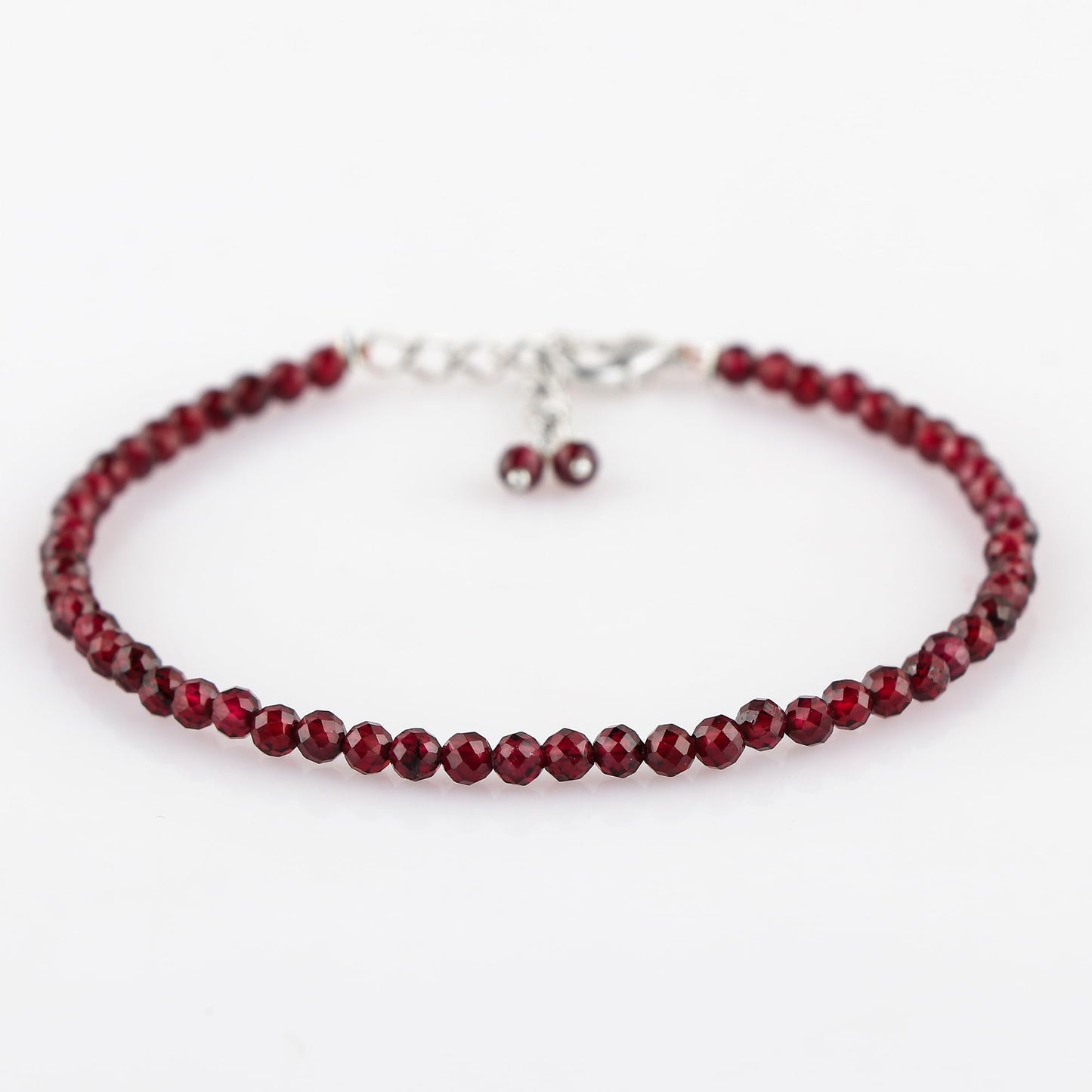 Gemkora Natural Real Rhodolite Garnet Crystals Bracelet, 3mm Best Grade Micro Cut Beads, Chakra Healing Gemstone, Beautiful Simple Jewelry, Silver Plated Jewelry 7+1 inch