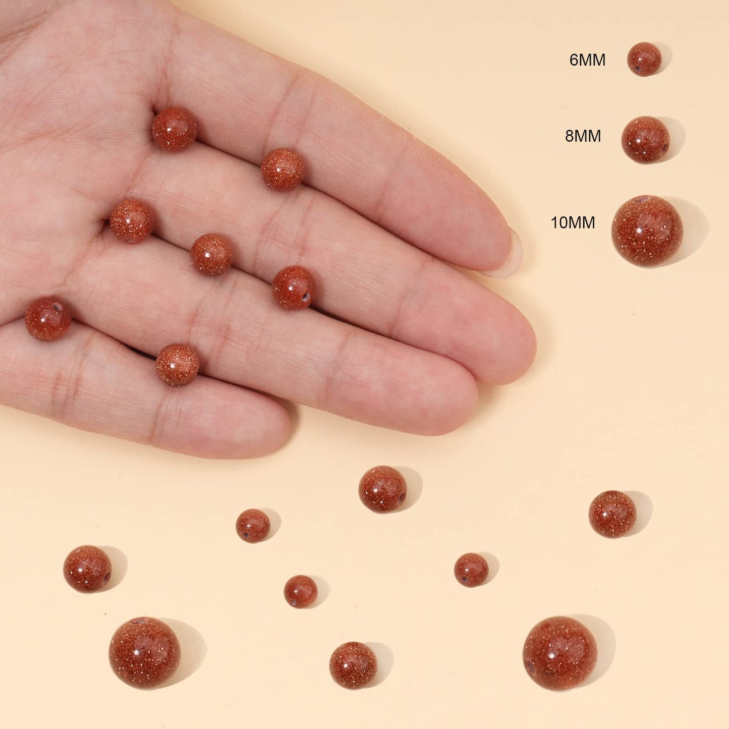 45pcs 8mm Natural Stone Beads Gold Sandstone Beads Energy Crystal Healing Power Gemstone for Jewelry Making, DIY Bracelet Necklace