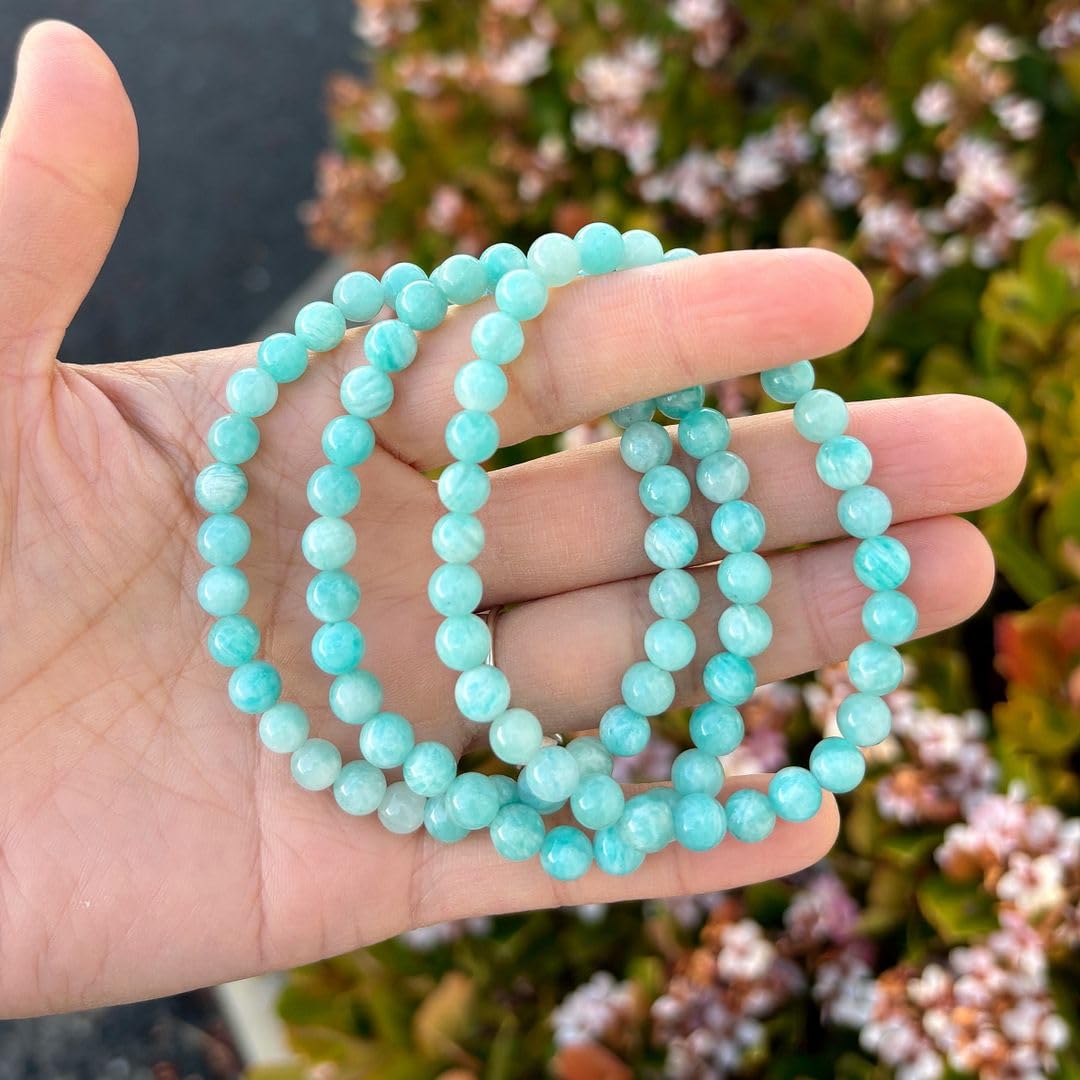 Adabele Real Natural Grade A Blue-Green Russian Amazonite Gemstone Beaded Bracelet 7.5 Inch Stretch Chakra Healing Crystal Stone Jewelry Women Mom Gift (Unisex) GB6-B61