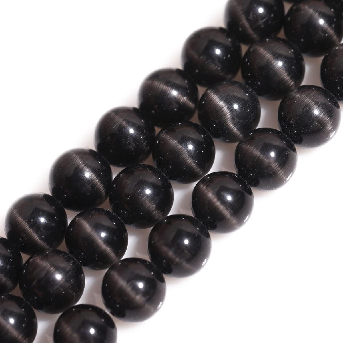 HAAMIIQII 45pcs 8mm Black Cat Eye Beads Round Loose Gemstone Beads for Jewelry Making Strand 15 Inch
