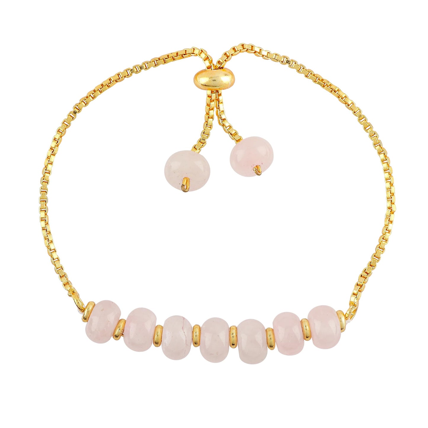 TGH Natural Rose Quartz Gemstone Rondelle Beads Bolo Bracelet Gold Plated Adjustable Slider Gift for Women Birthday Wedding Handmade Christmas Gifts (Rose Quartz Shade)