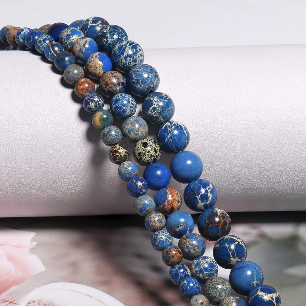 Yochus 60pcs Blue Sea Sediment Beads，6mm Healing Power Natural Stone Round Loose Beads for Jewelry Making Earring Necklace DIY Crafts