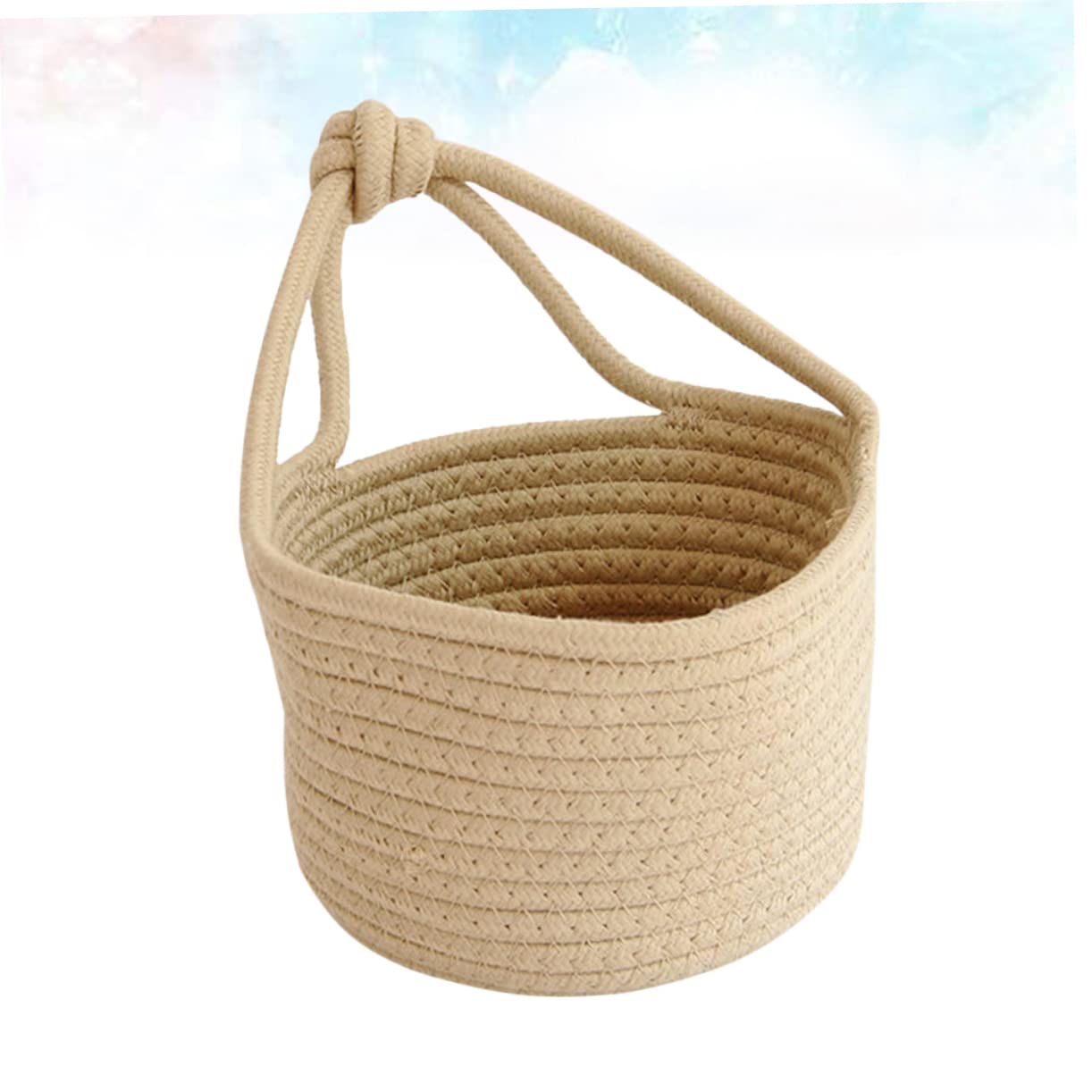 HOLIDYOYO Round Rope Containers Small Hanging Basket Woven Storage Basket Khaki Home Organization