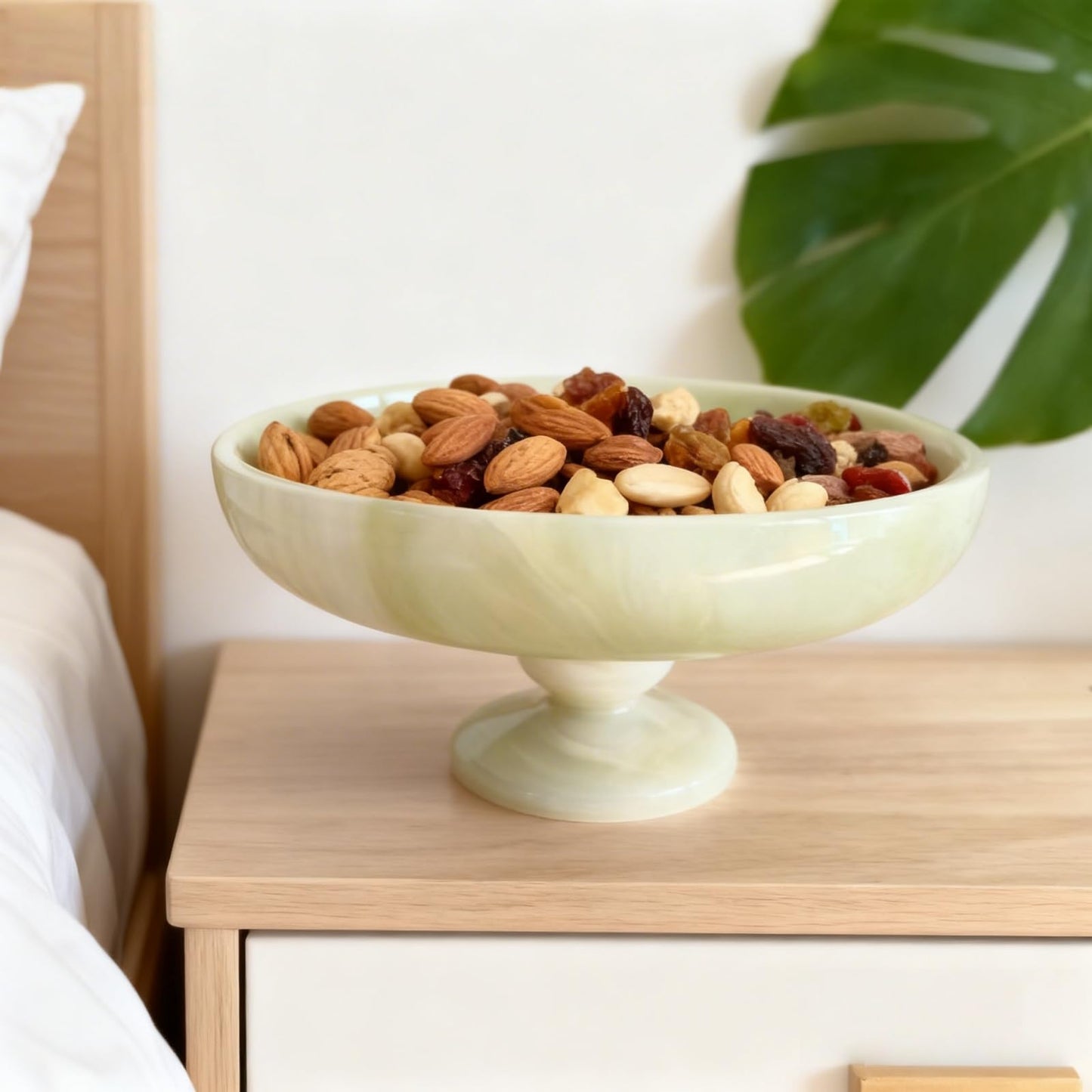 SourcTrek Light green Onyx Decorative Tray Storage of dried fruits and nut Snacks Serving Onyx Jade Tray with Raised Feet, Multi-Functional Storage for Home Decor, Kitchen, Dining Table, Living Room