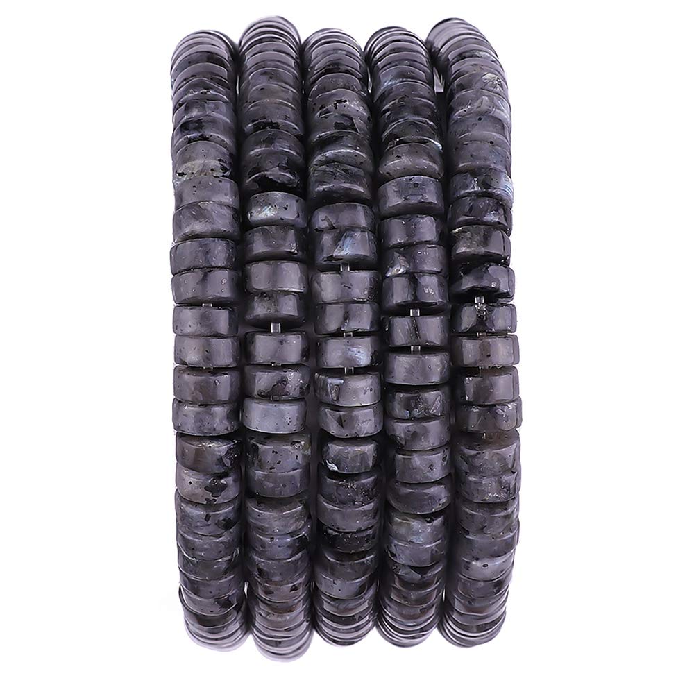 BEADIA Natural Black Spectrolite Spacer Beads Caps Loose Semi Gemstone for Beading Jewelry Making 6mmx3mm 38cm