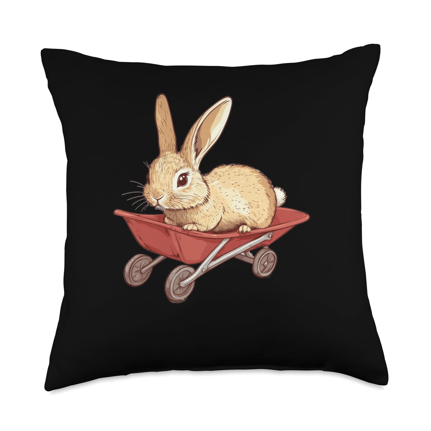 Rabbit Using a Wheelbarrow Throw Pillow