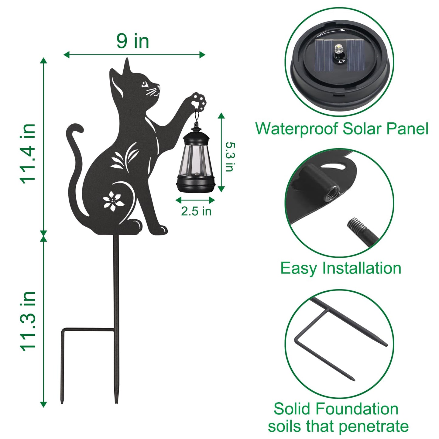 Doorkeer Solar Cat Lantern Outdoor 2Pack Hanging Black Cat Decor Solar Lights Birthday Gifts for Women Mom and Grandma Mother's Day Garden Stakes Metal Lawn Statue Patio Decorations Stakes