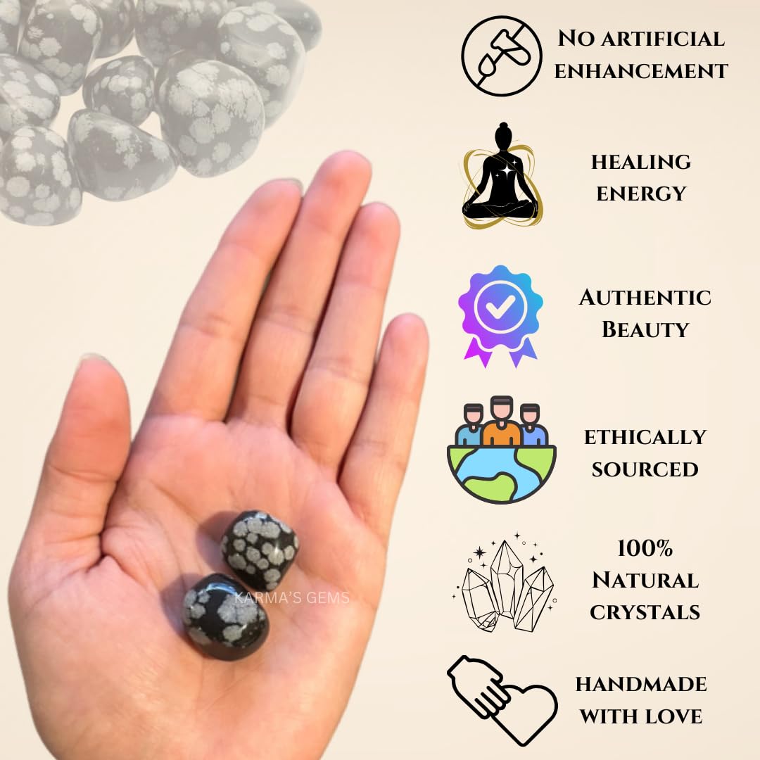 Karma Gems Snowflake Obisidian Tumbled Stones Natural Crystal Kit for Reiki Healing Crystal Polished, Tumble Stones, Chakra Balancing, Reiki Gift, Home Decor (15-25 MM)