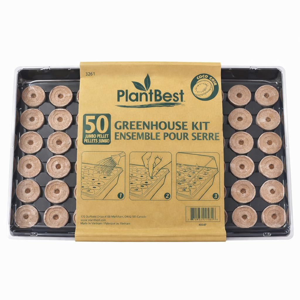 PlantBest 50 Coconut Coir Pellet Seed Starting Greenhouse Kit – Jumbo 42mm Peat-Free Pellets, Seed Starter Tray with Humidity Dome, Sustainable Indoor Growing System